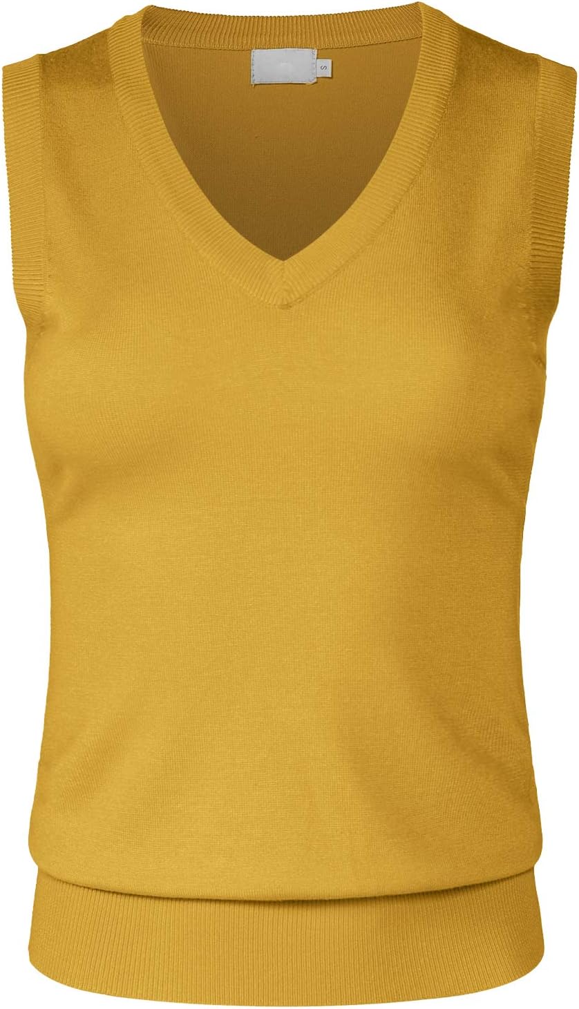 JSCENDWomen's Solid Basic V-Neck Sleeveless Soft Stretch Pullover Sweater Vest Top