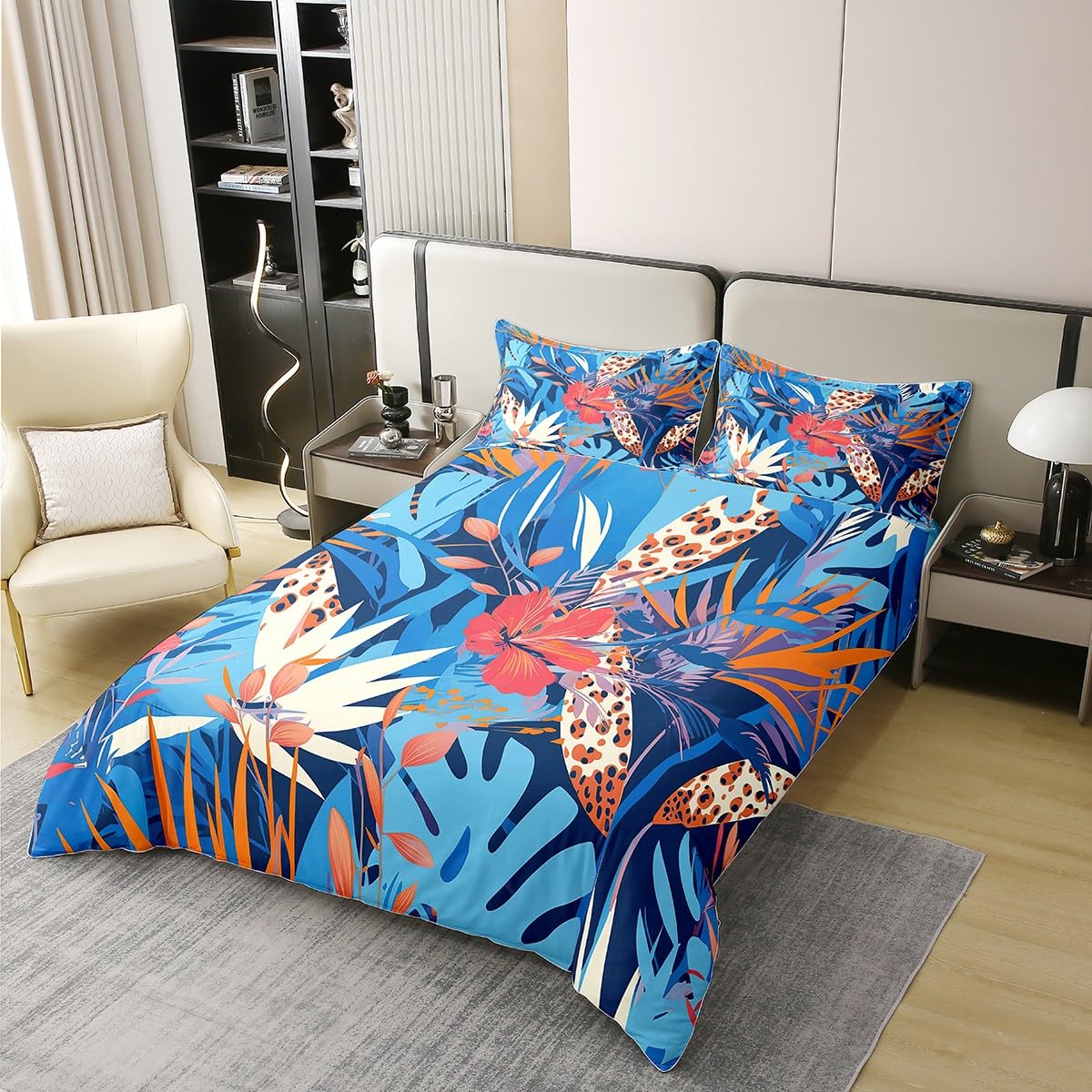 Homemissing Tropical Leaves Duvet Cover 100% Cotton Kids Single Leaf Pattern Comforter Cover Set Botanical Floral Bedding Set Leaf Branches Bedspread Cover 2Pcs Bedclothes No Comforter - Image 2