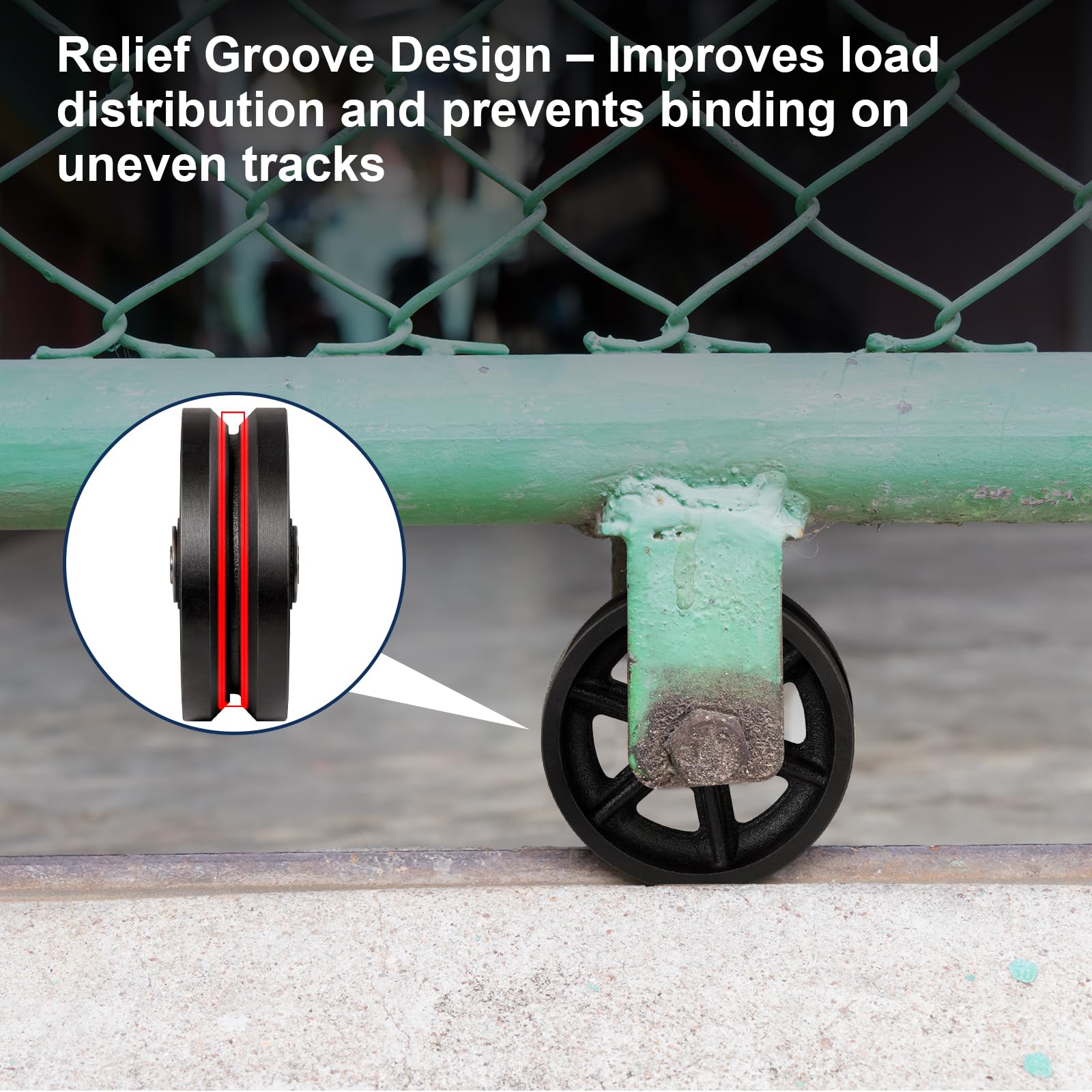 4" x 1.5" V-Groove Steel Wheel, 7/8" Wide 90° Groove Fits 1" Angle Iron Track, Heavy Duty Industrial Track Wheel with Relief Groove, High Load Capacity（2 Pack） — Amazon image 6