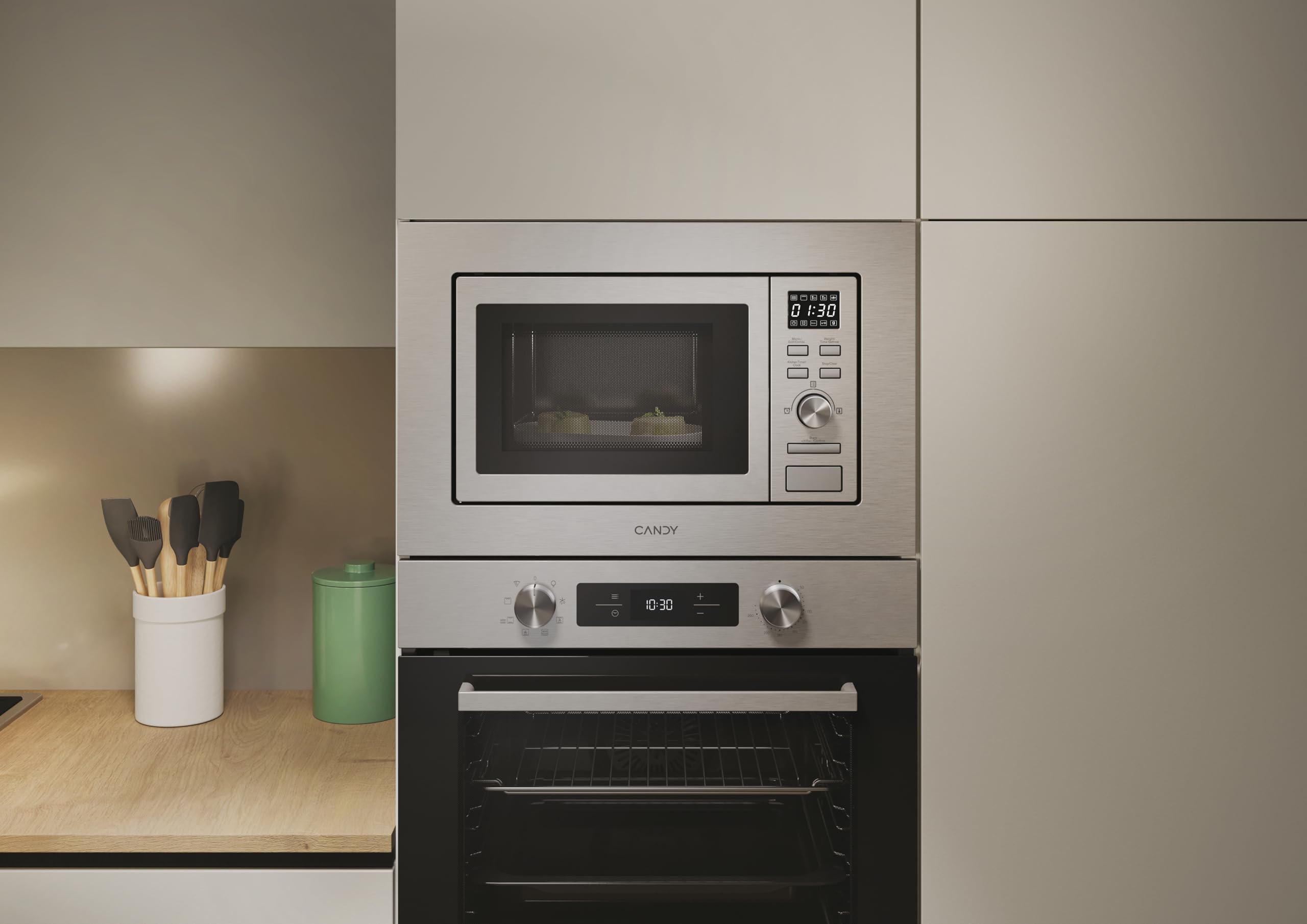 Candy Wave 600 Microonde da Incasso, 20 Litri, 7 programmi, 5 livelli di potenza, Grill, ricette su App hOn AxLxP 38,2x59,5x34,4 cm, Acciaio Inox - CA20FMW7NG