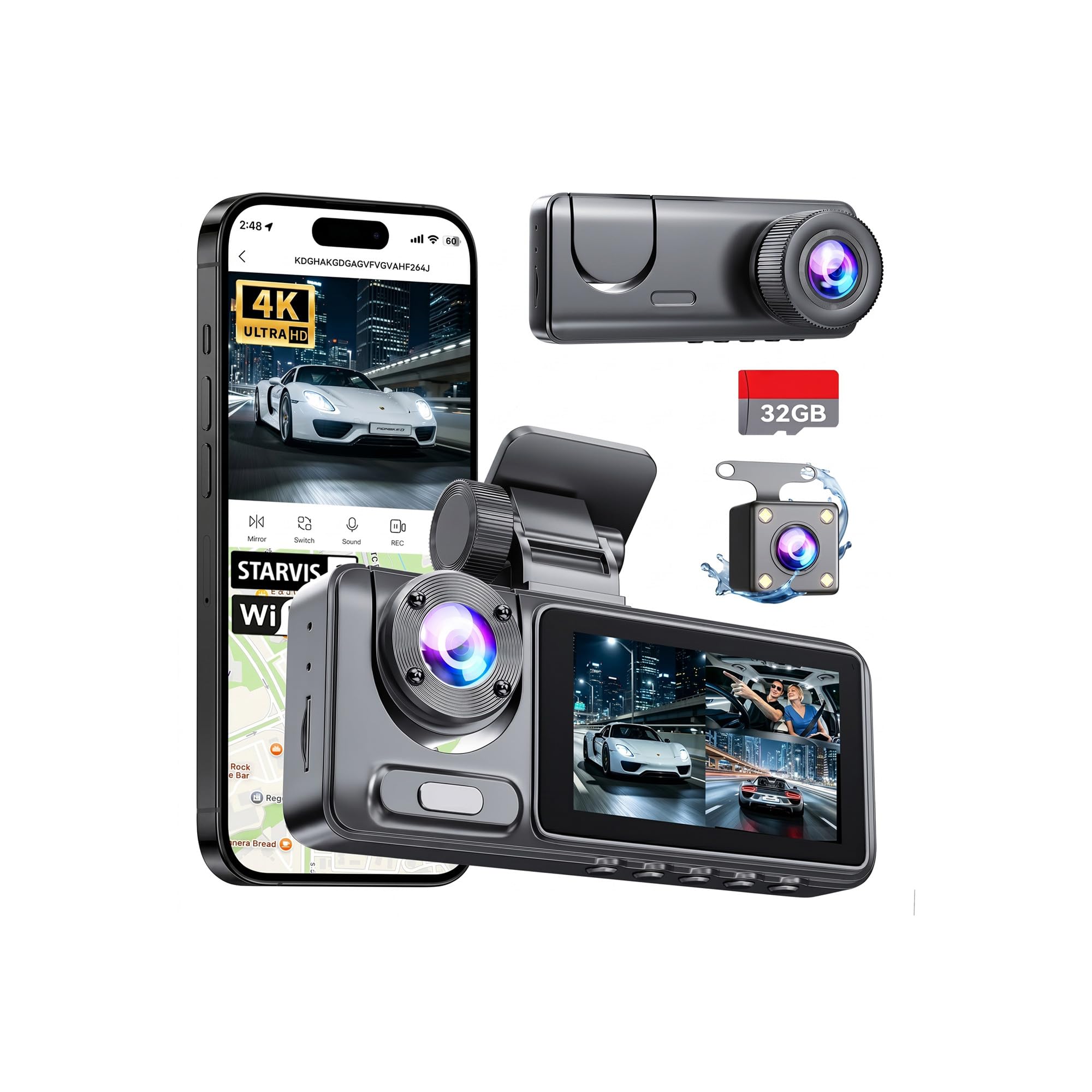 Dash Cam Front and Rear with 3 Channel, 4K Full UHD Car Camera