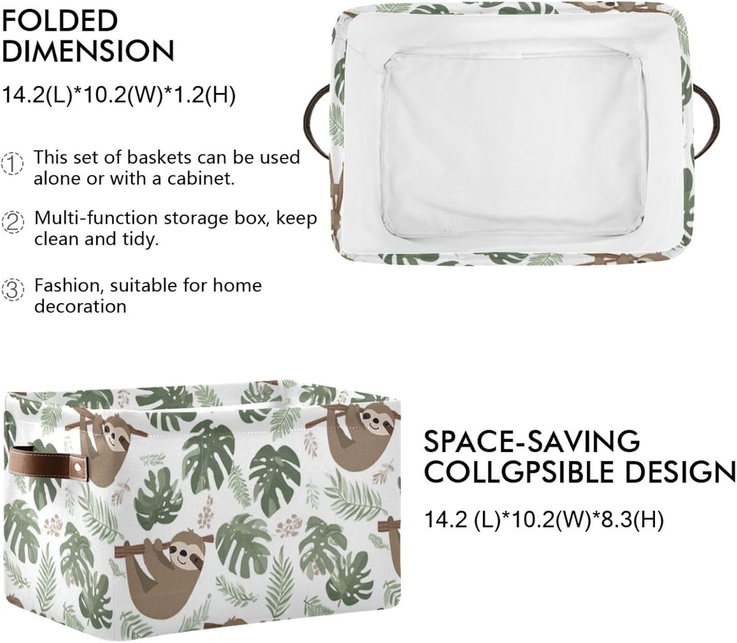 Aslsiy Storage Basket Sloth Tropical Leaves Nursery Bins Baby Box Canvas Clothes Shelf Basket Laundry Hamper Gift Basket for Home Closet 1 Pcs