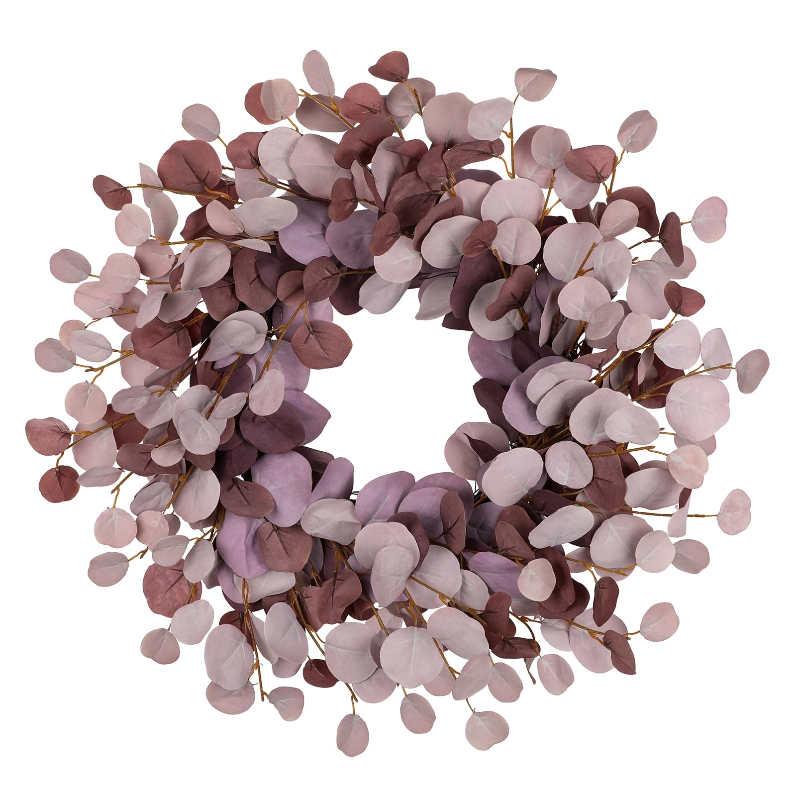 Künstlicher Eukalyptuskranz Ø 61 cm – Türkranz mit Grapevine-Basis, Dekokranz in Bordeaux – Kunstkranz für Haustür, Wanddeko, Fenster & Herbst Frühling Dekoration