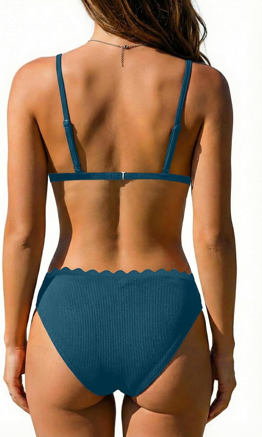 Aqua Eve Women Ribbed Bikini Set - Triangle Two Piece Swimsuit Scalloped Bikini 2025 Low Rise Bathing Suit - Image 2