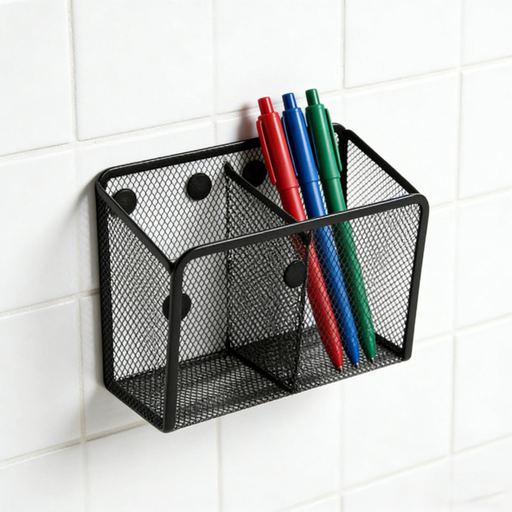 Magnetischer Stifthalter, Stifthalter aus Metall, magnetischer Aufbewahrungskorb, Spind-Organizer, Whiteboard-Marker-Halter, Kühlschrank-Organizer mit Netz-Design