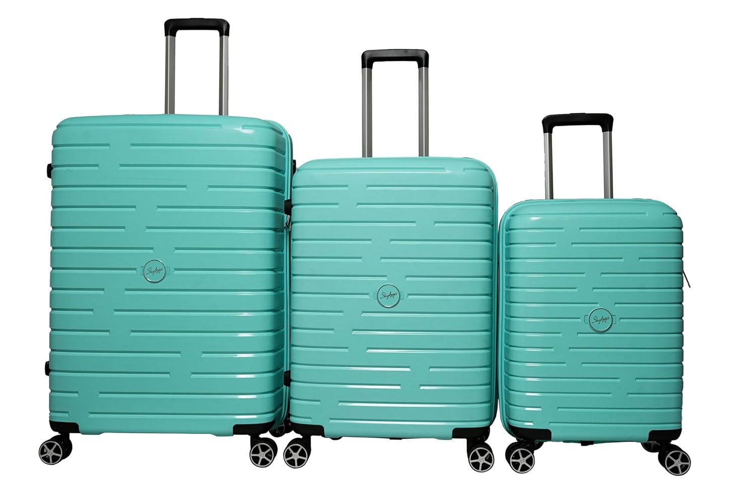Skybags Set of 3 (Cabin+ Medium+Large) Polypropylene Hard Suitcase (56+67+77 cm) | Luggage Trolley with 8 Spinner Wheels Anti Theft Zipper,Light Weight with 5 Years International Warranty (CORAL BLUE)