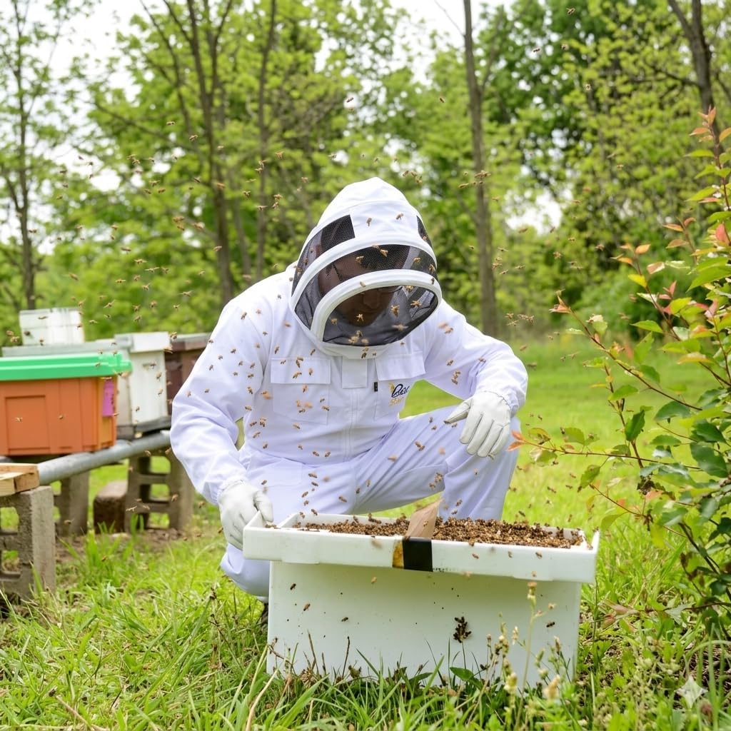 Bee Suit with Fencing Veil One Pair Gloves Polycotton Sting Proof Beekeeping Suit for Beekeeper