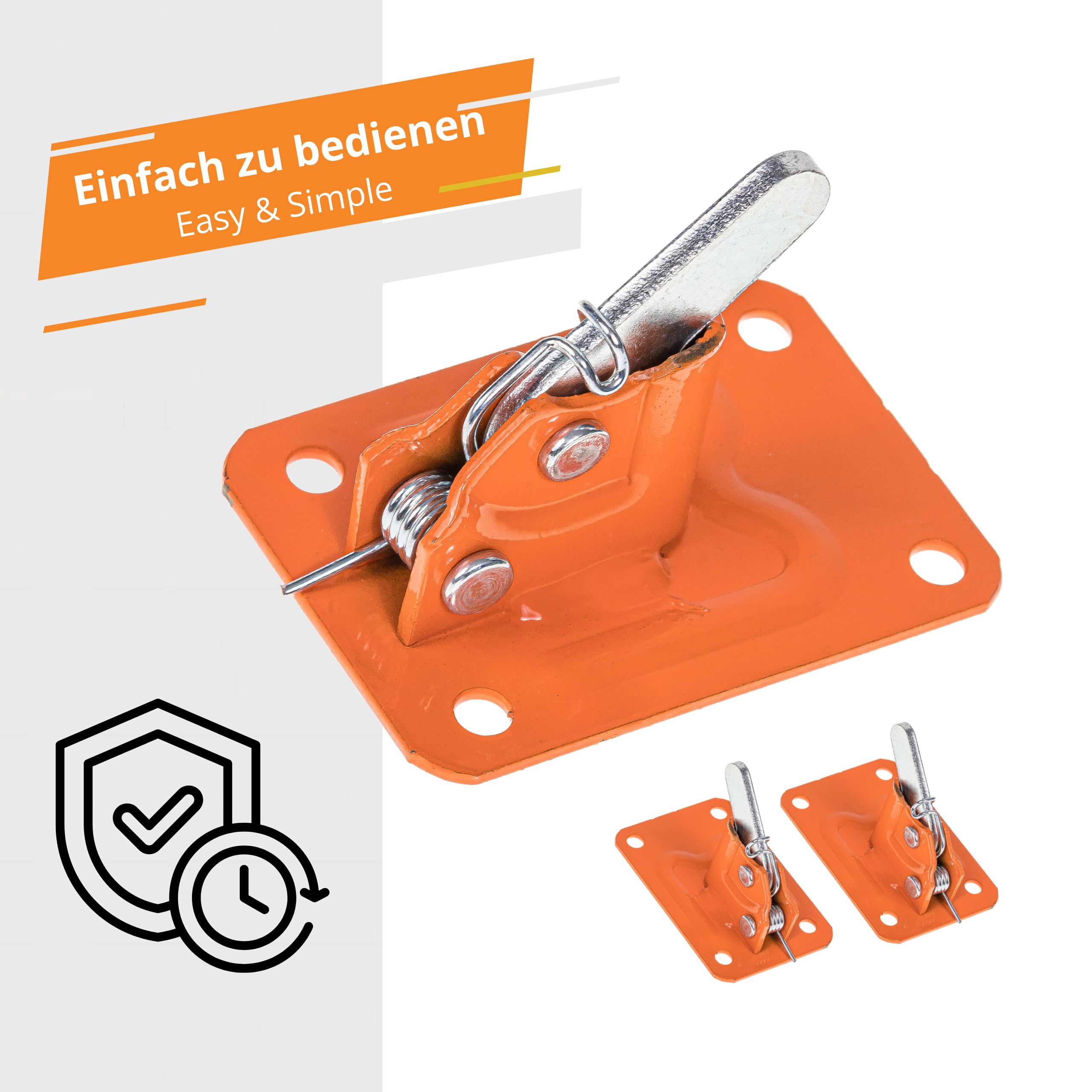 INTAKO 50 Stück Schalungsklemmschloss – Exzenterklemme 70 x 100 mm, Schalungsschloss Spannfrösche 6–10 mm für Bewehrungsdraht, Spring Clamp/Rapid Clamp - Schalungszubehör (Orange)