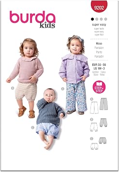 Burda X09202BURDA Babies Cotton Pants, Grow-with-me Pants, and Seersucker Shorts Sewing Pattern Packet, Design Code B9202, Sizes 1M-3 56-98
