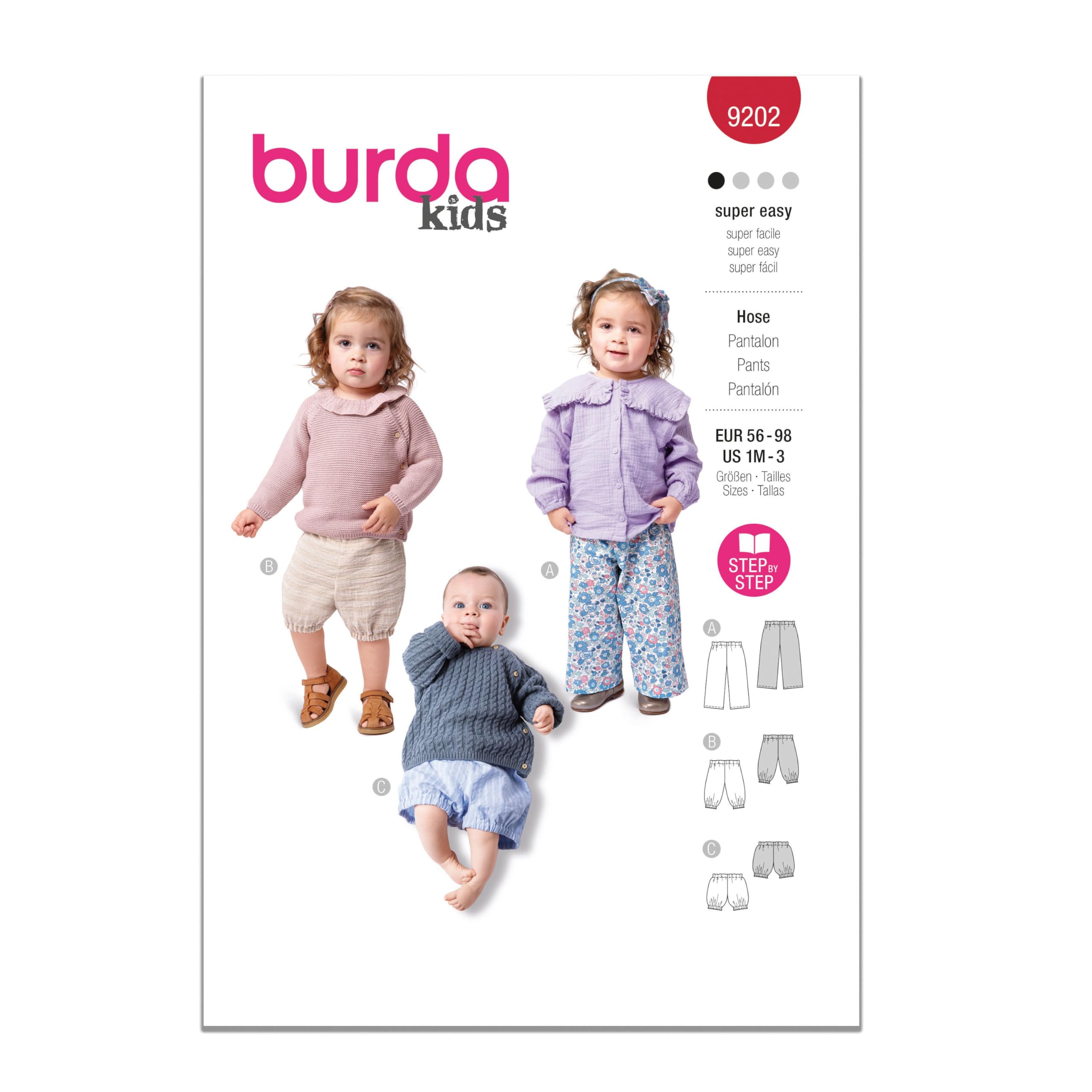Patron de couture pour pantalons à tracés multicolores Burda pour ajustement parfait