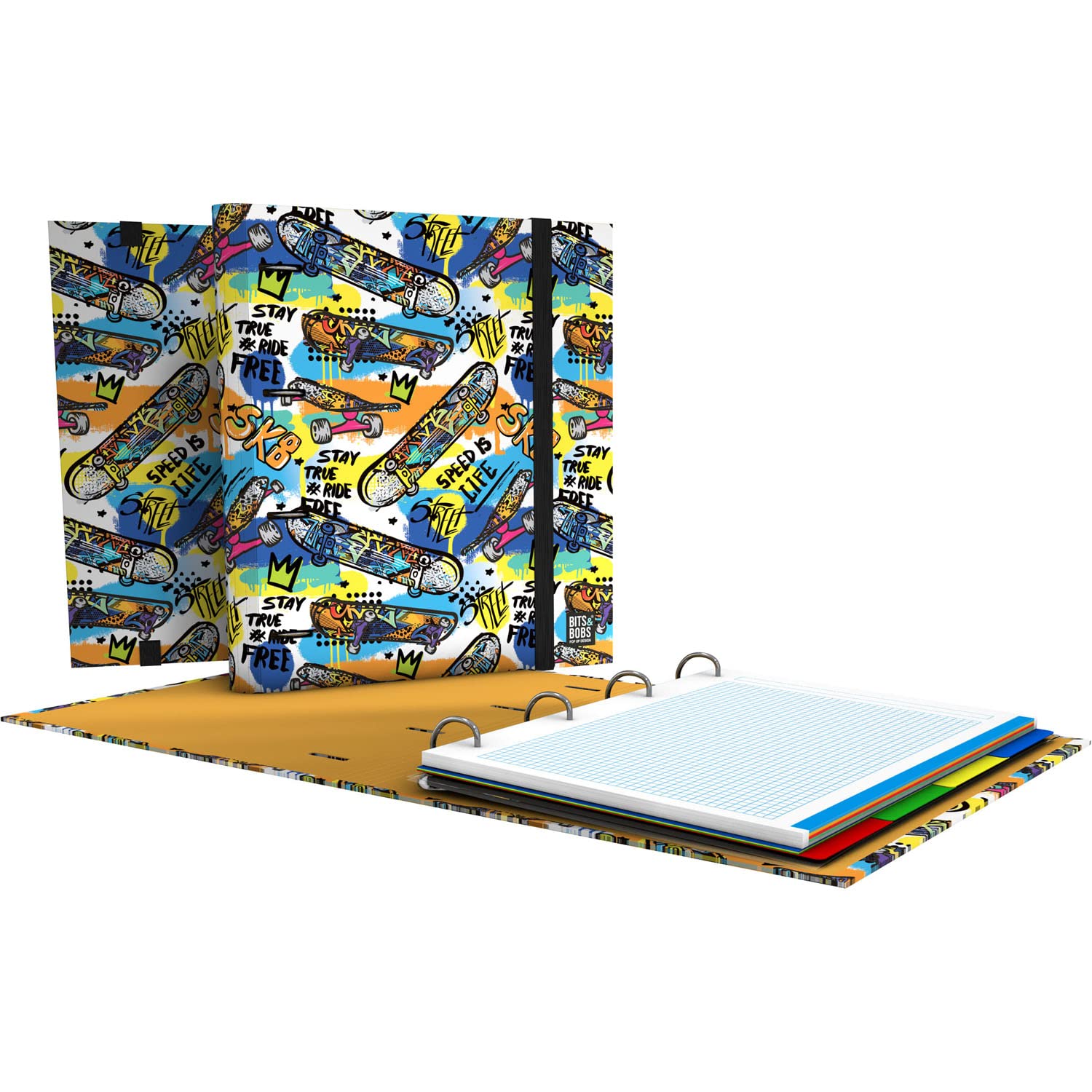 Grafoplás | 4 Ring Binder with Refill | A4 | Includes 100 Grid 5x5 Sheets | Dividers | Clear Envelope | Bits & Bobs Pop Up Design | Street | Carpebook | FSC