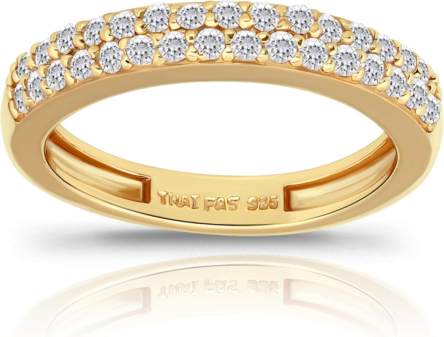 Hoops & Loops 925 Sterling Silver Cubic Zirconia 2-Row Round-Cut Eternity Band Ring for Women Teen Girls, Silver, Yellow & Rose Gold