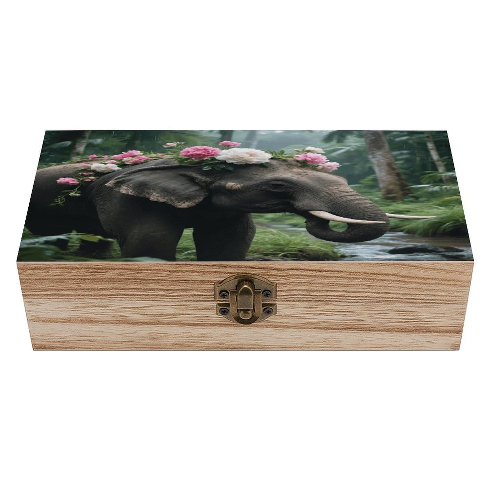 VstaDank Flower Elephant Wooden Storage Box Decorative Jewelry Case with Lids Exquisite Wood Box Letters Gifts Acacia Wood Boxes Fashion Wooden Keepsake Boxes for Men Women