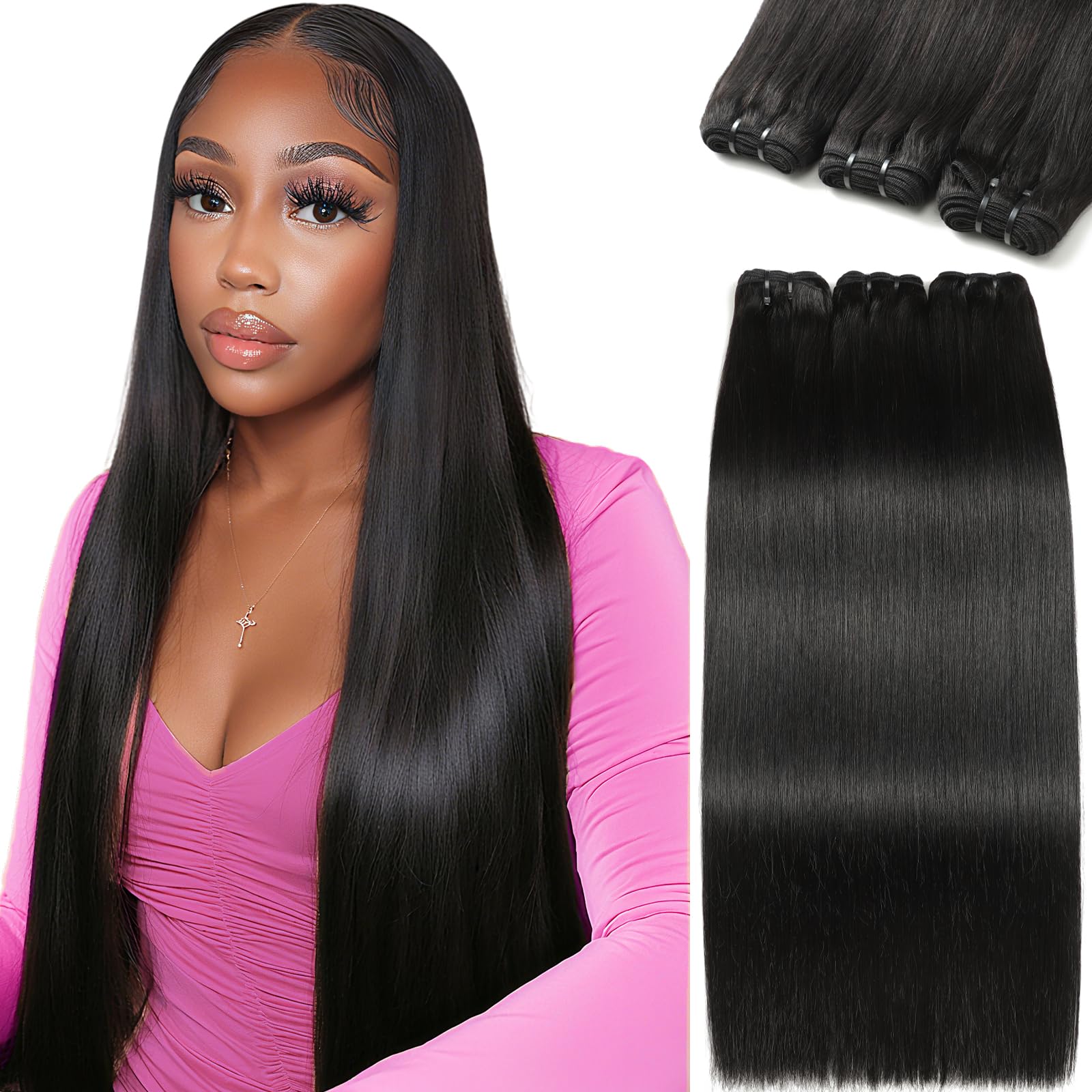 Brazilian Straight Virgin Human Hair Bundles 18 20 22 Inch 3 Bundles Natural Color Quick Weave Extensions