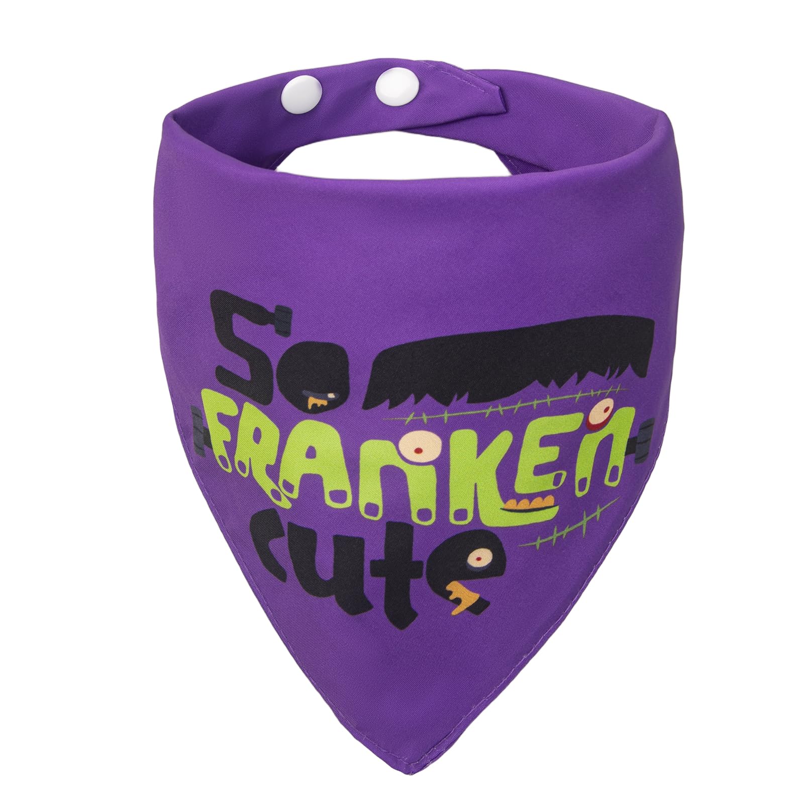 ICEMOOD Halloween Dog Bandanas Costume, So Franken Cute, Slogan Printed Holiday Pet Bandana Snap Button Triangle Scarf