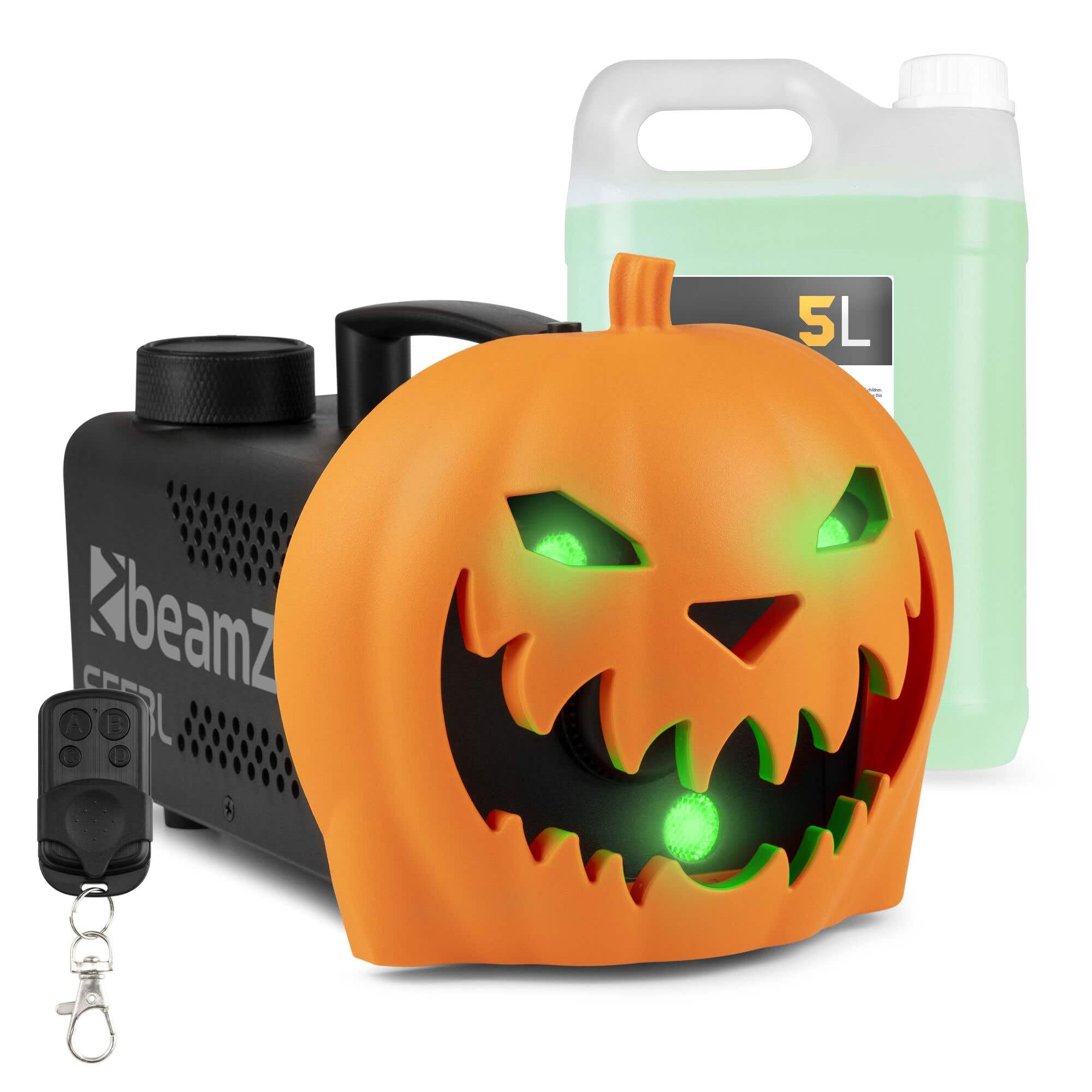 Beamz S553L Halloween Smoke Machine, Pumpkin Fog Machine with LED Lights, 5L Fluid, Balloon, Plastic Pumpkin Decorations, Remote Control, Spooky Fog Effects Halloween Fogger