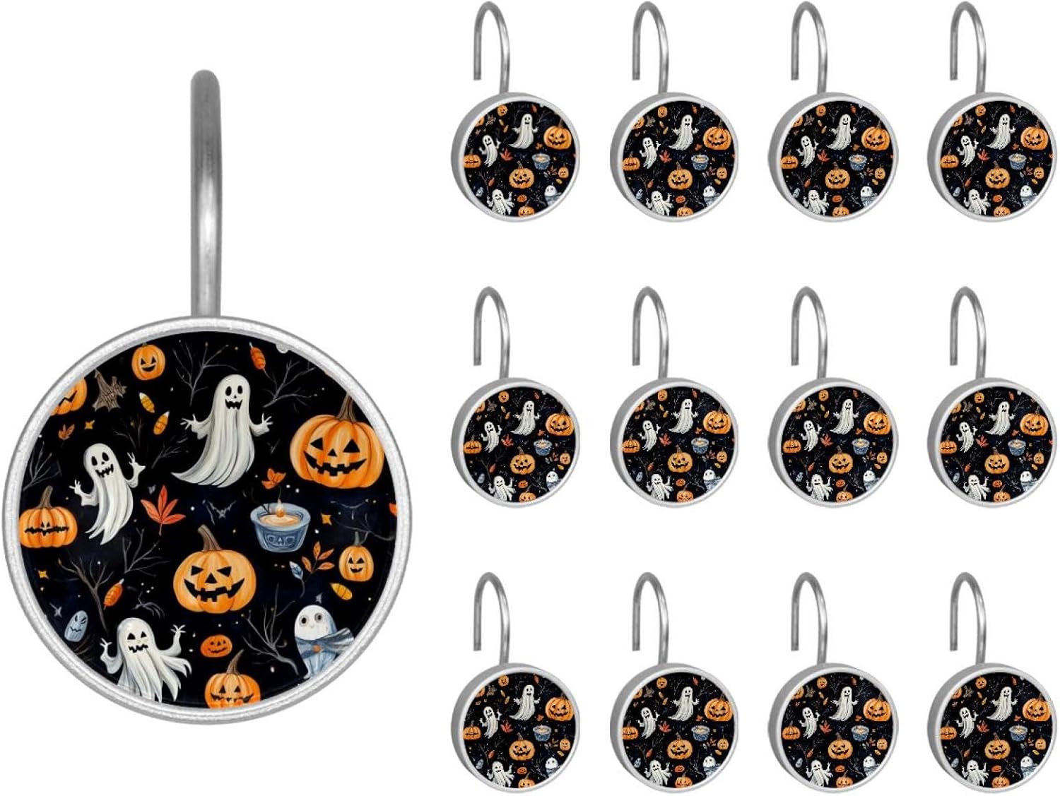 Set of 12 Shower Curtain Hooks, Shower Curtain Rings Crystal Glass Decorative Bathroom Hook, Halloween