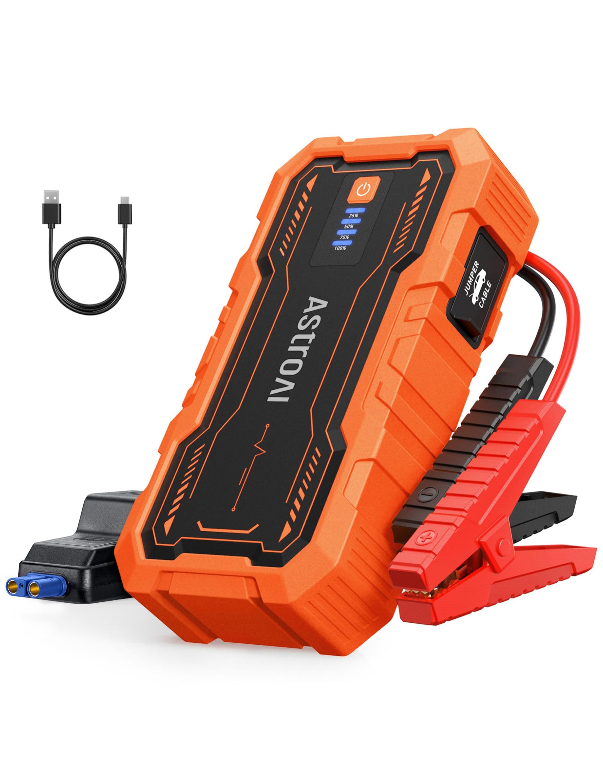 AstroAI S8 Pro Starthilfe Powerbank, 3000A starthilfe für bis zu 9 L Benzin & 7 L Diesel, 12 V Tragbare starthilfe powerbank für pkw mit 3 Modi-Taschenlampe und Starthilfekabeln, Hell Orange