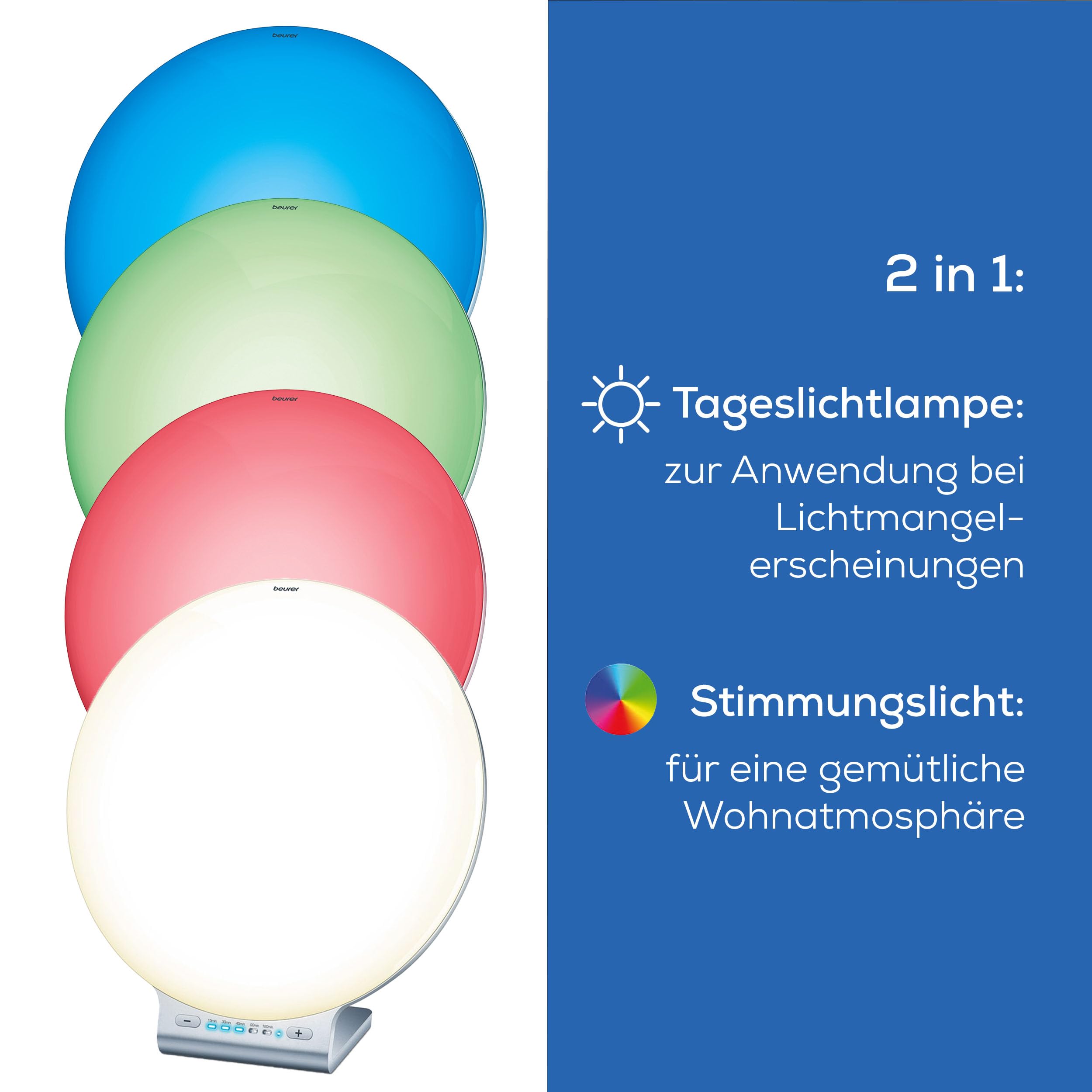 Beurer TL 100 2-in-1 LED Tageslichtlampe Stimmungslicht Farbwechselfunktion App Steuerung Weiß