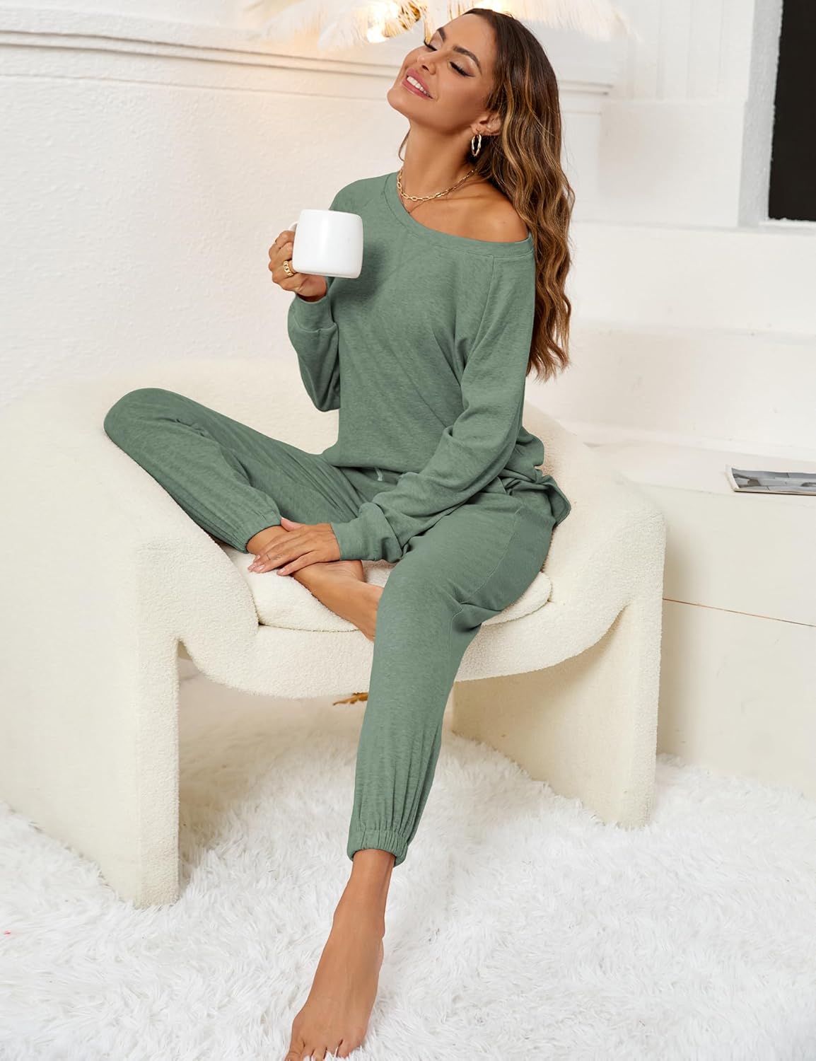 Women's 2 Piece Outfits Lounge Sets Long Sleeve Tops and Jogger Sweatpants Sweats Track Suits Loungewear Pajama Sets - Image 5