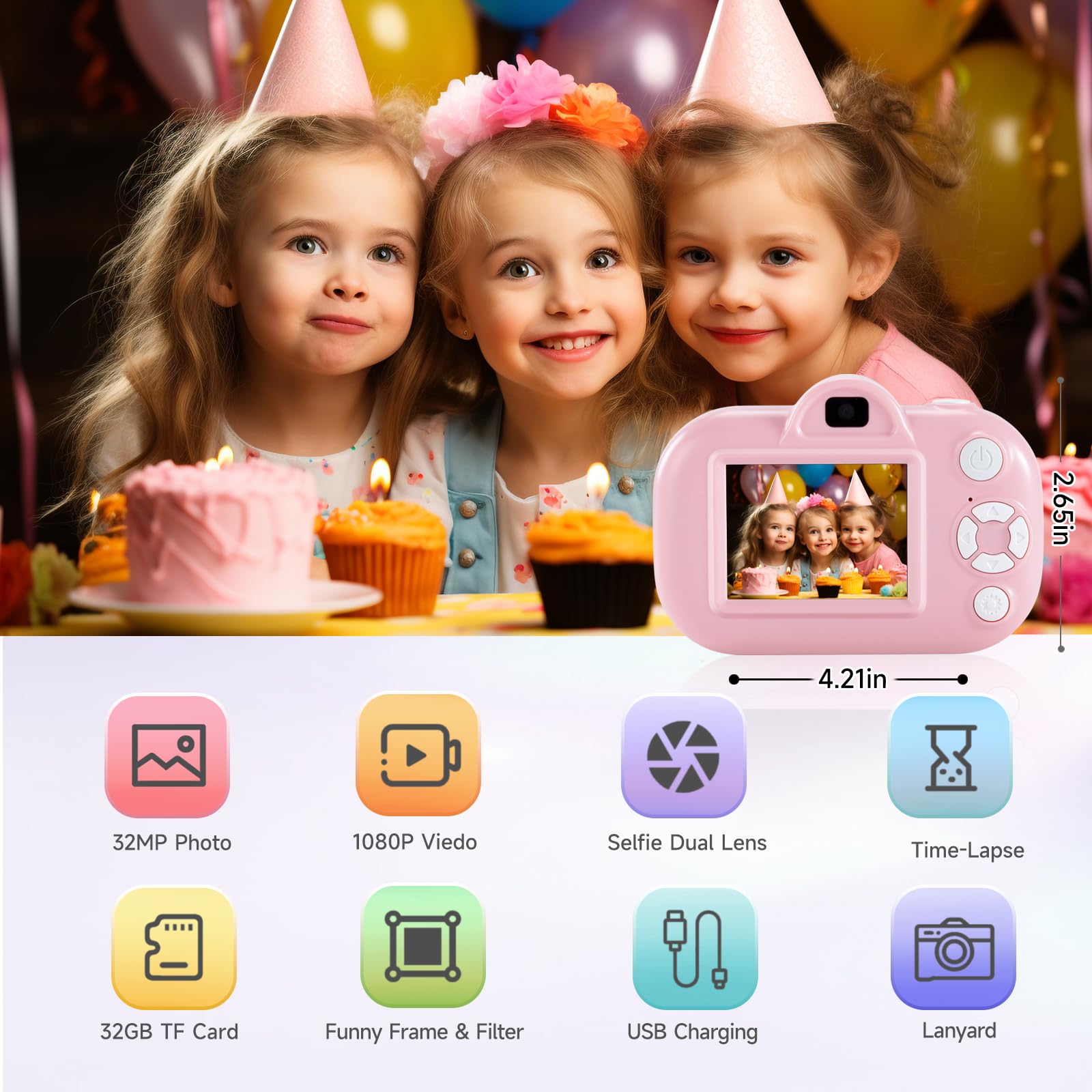 Kids Camera Toys for Toddlers Age 3-5, Toddler Camera for 3 4 5 6 Years Old Birthday Gifts, Digital Camera for Kids, Video Camera for Kids