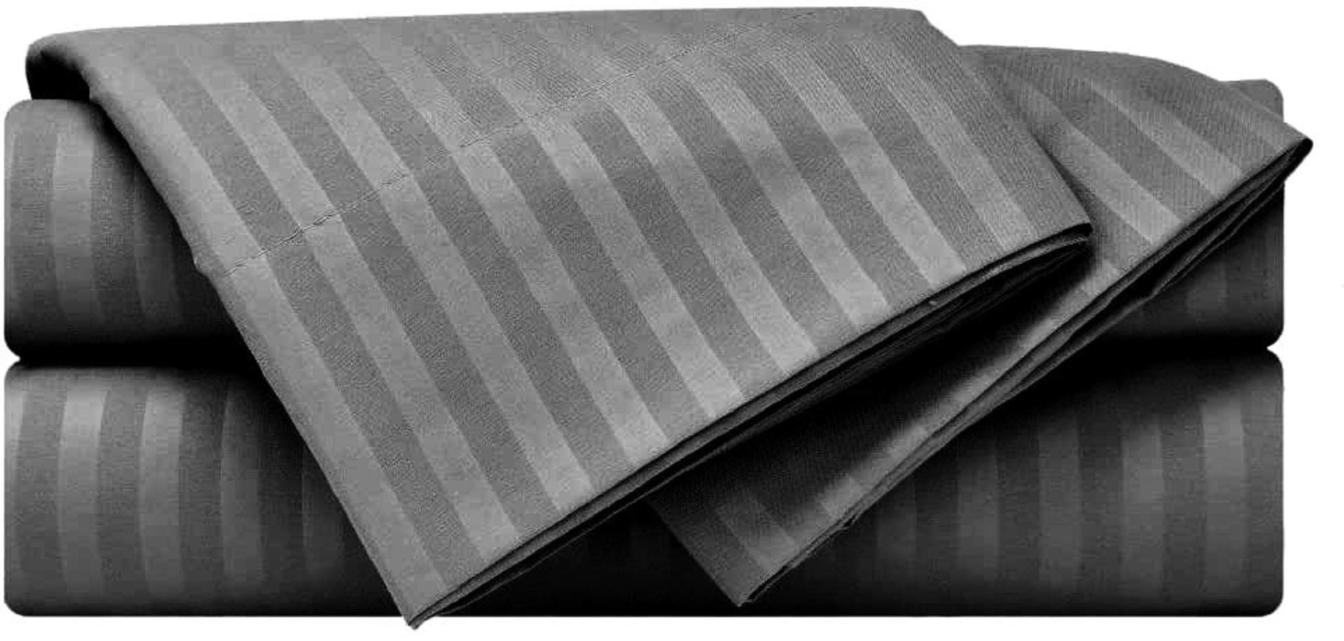 happy at home Giza Sheets- Short Queen Size Giza Cotton Sheets - 100% Certified Giza Egyptian Long-Staple Cotton Sheet Fits Upto 15'' Deep Pocket - Giza Sheets - Stone Grey Stripe