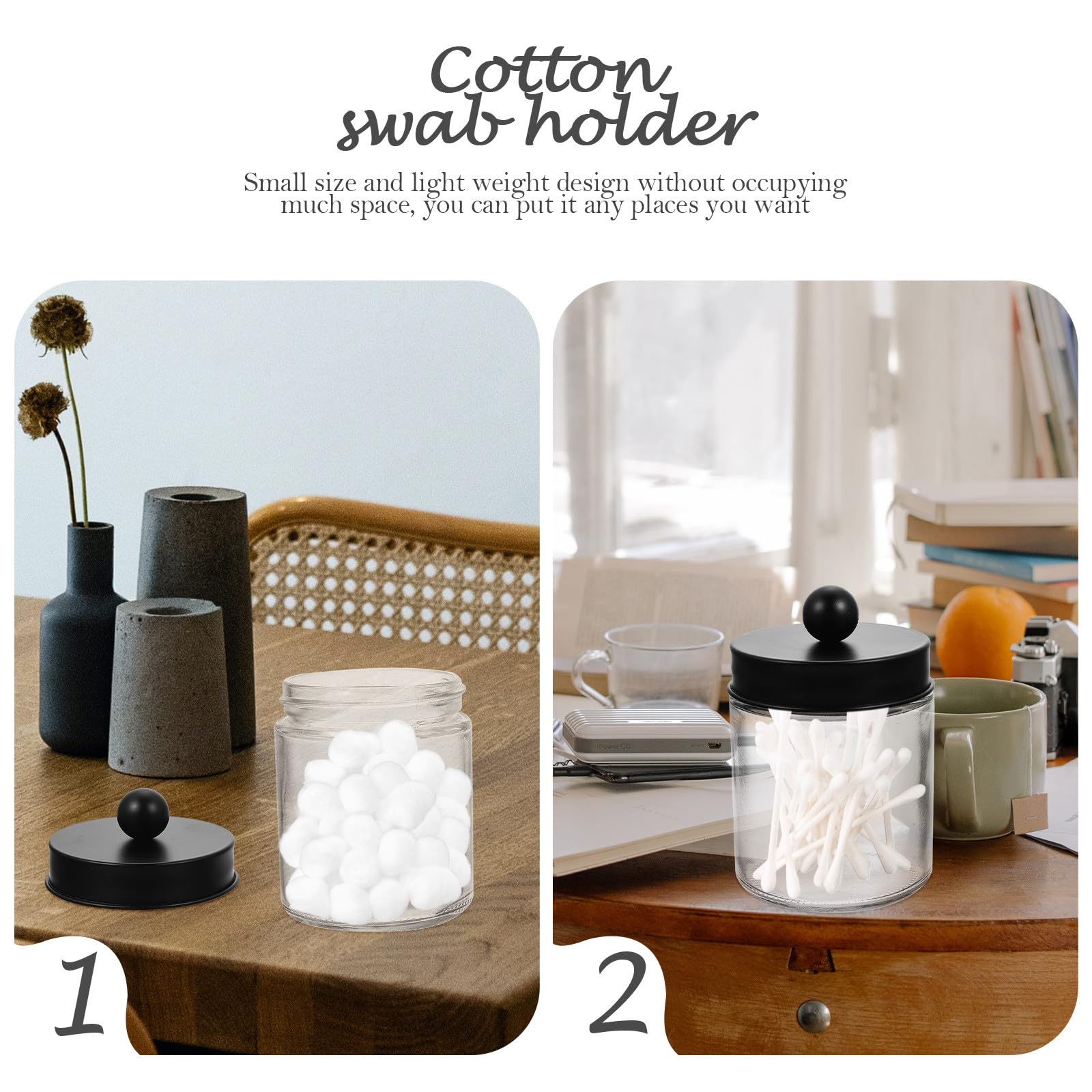 BETOOKY Glas Vorratsgläser und Wattestäbchenspender mit Edelstahldeckel 3 Stück Transparenter Wattepadhalter Leichtes Design für Badezimmer und Verschiedene Orte