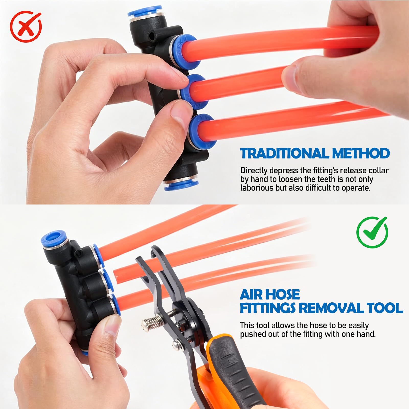 Air Line Removal Tool Pliers, Push to Connect Fittings Disconnect Tool for Air Hose, Quick Connect Pneumatic Fitting Release Plier for Automotive & Industrial Use (1/4" & 5/16" (6mm, 8mm)) — Amazon image 2