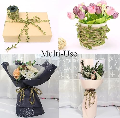 Miniatura 6 de Cuerda de cáñamo natural de vid artificial, cinta de hojas de arpillera para hojas de hiedra verde falsas, hojas de follaje para macramé, decoración