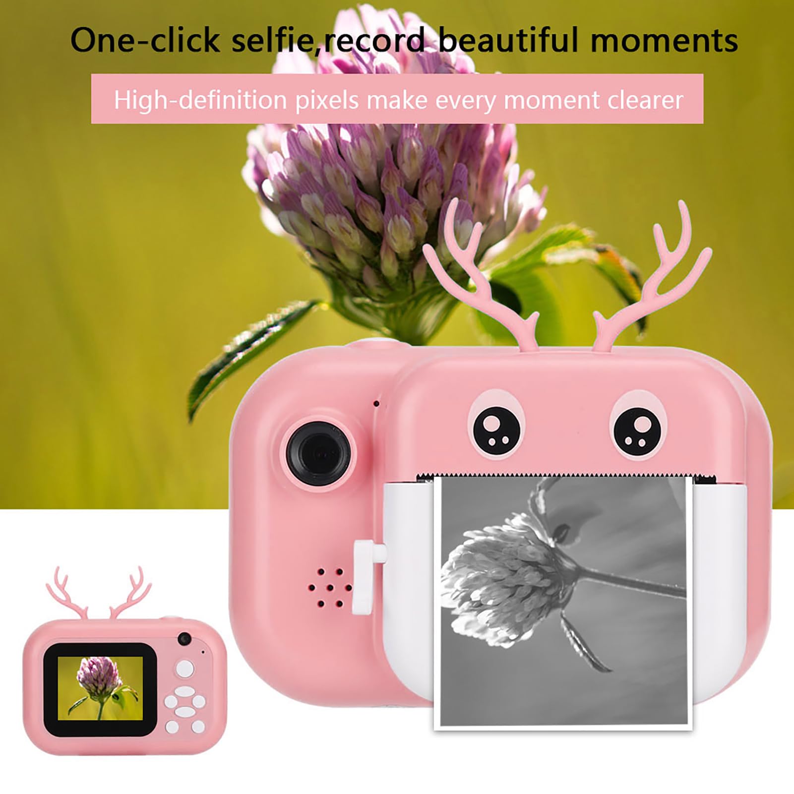 Fotocamera per Stampa Fotocamera Termica Portatile Istantanea per Bambini 1080P con Doppio Obiettivo per attività All'aperto per Bambini Memoria 16G (Rosa)