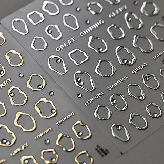 Irregular Bronzing Nail Art Stickers Decals Gold Silver Frame Stickers with Rhinestone 3D Self Adhesive Designs Decals Circle 5D Engraved Manicure Sliders for Women Girls Nail Art Decorations