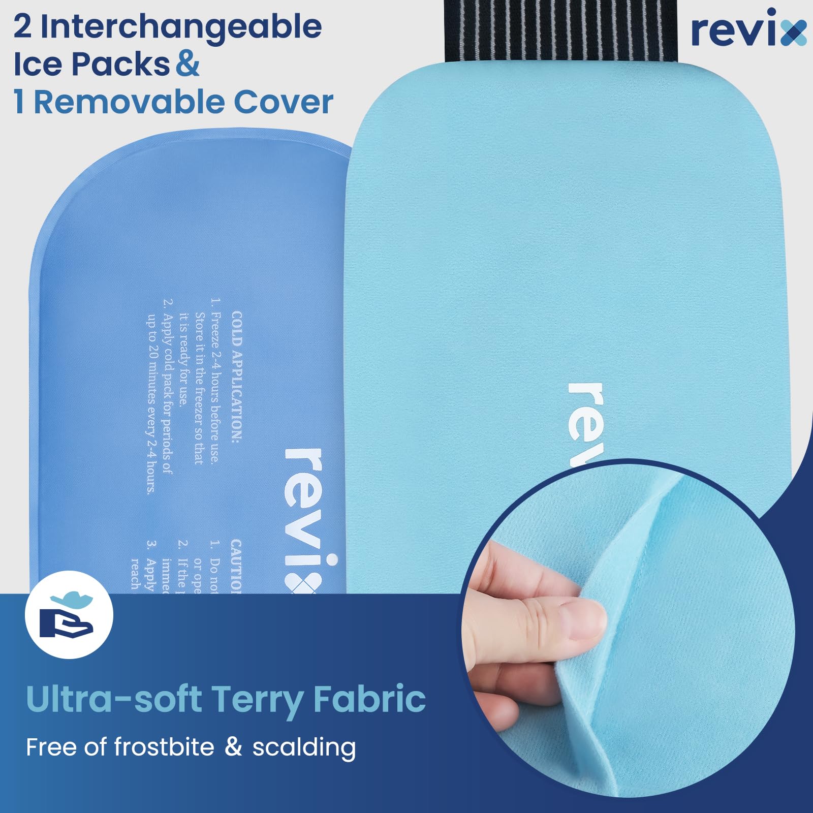 REVIX Paquetes de Gel Reutilizables, 2 Paquetes Compresa Fría Flexible con Correa para Espalda, Hombro, Cadera, Muslo, Paquete de Hielo Extra Grande para Recuperación y Alivio Refrescante Diario