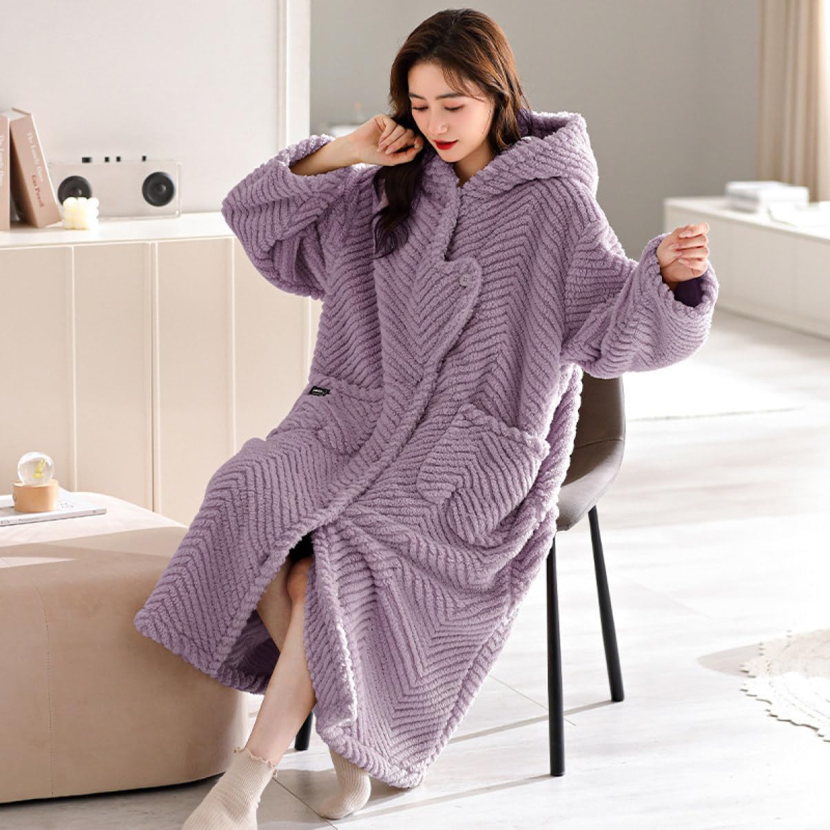 Yj6x] 着ぐるみ レディース もこもこ フード付き ネグリジェ 大人可愛い ルームウェア 冬 暖かい ロング ナイトガウン [Yj6x] パジャマ  レディース ルームウェア もこもこ 厚手 前開きパジャマ 大人女性 着る毛布 かわいい ガウン 長袖 柔らか [Yj6x] ネグリジェ ロング レディース 冬 もこもこ ルームウェア パジャマ 長袖 部屋着 ふわふわ もこもこパジャマ 冬用