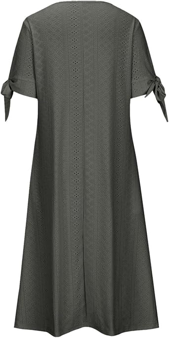 Eyelet Maxi Dress for Women Split Sleeve Loose Fit Flowy Dress Casual Beach Vacation Summer Dresses with Pockets