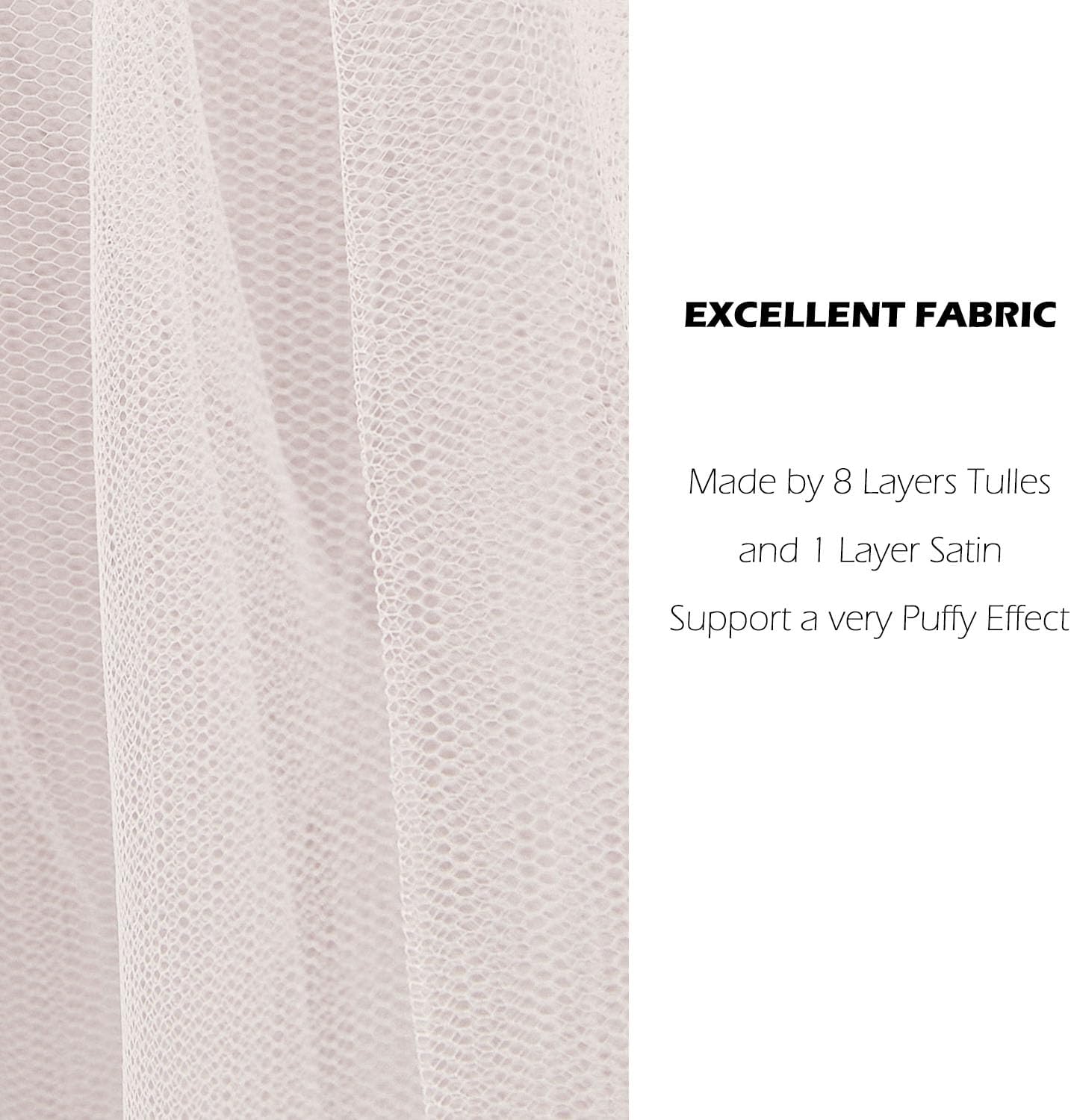 Women Hoopless Petticoats 8 Layers Tulle Crinoline Underskirt for Wedding Dress Ball Gown WPT138 White - Image 6