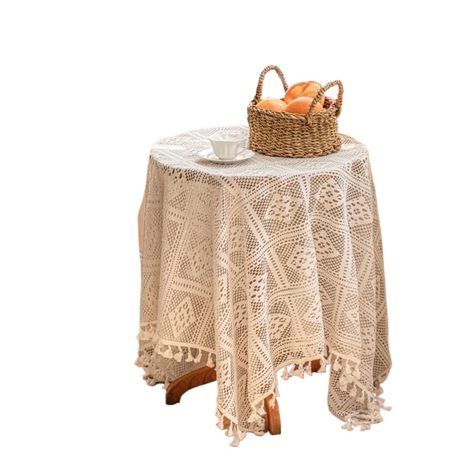 VIOLDHHJK Lace Tablecloth Vintage Handmade Crochet Tablecloth Macrame Lace Table Cloth Covers Rectangle For Kitchen Dinning Tabletop Party(Color 1,1Pc 120x120cm)