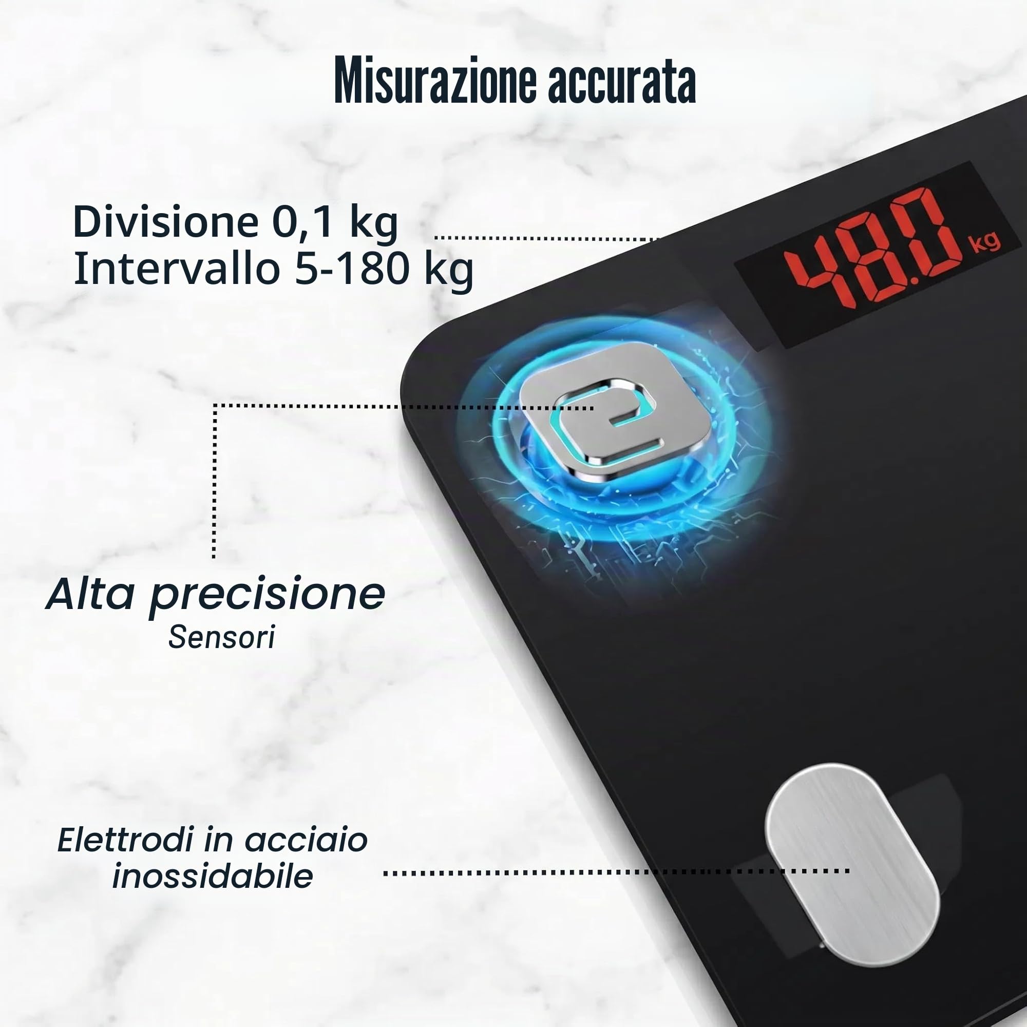 HF Bilancia Pesapersone, con 19 indici di composizione corporea Professionale Impedenziometrica Bluetooth Digitale con App Misura Peso, Massa Grassa, BMI