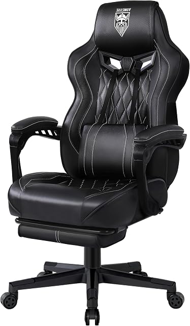 Vonesse Chaise de jeu avec repose-pieds, chaise de jeu inclinable avec massage, chaise d'ordinateur ergonomique Big et Tall, chaise jeu pour adultes personnes lourdes (Classic Black)