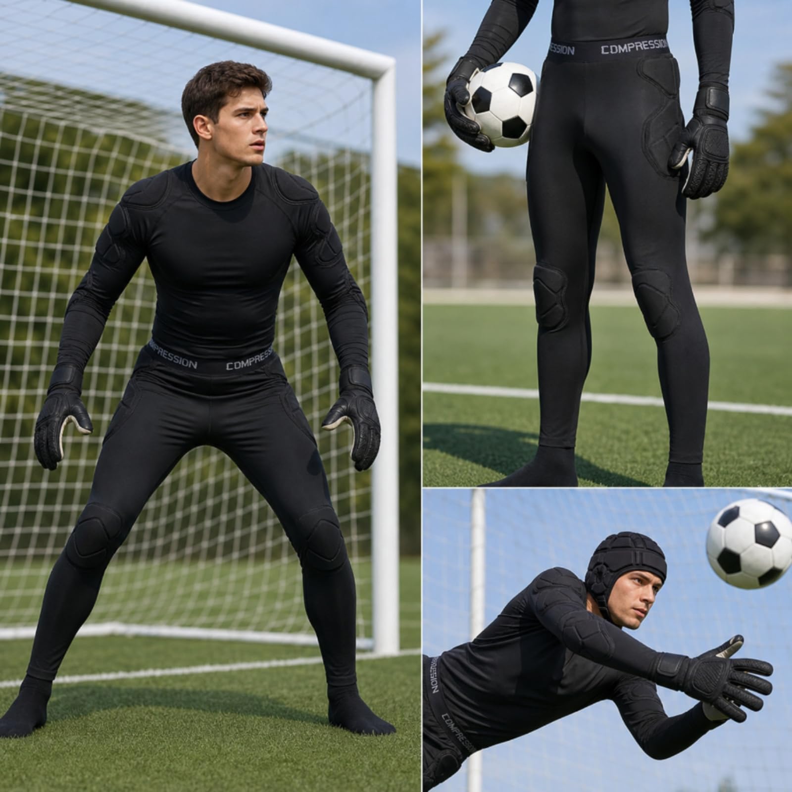 perfk Camiseta de con Protección Acolchada Camisa Compresiva Top Deportivo Camiseta Térmica Capa Ligera No Voluminosa para Impactos y Caídas Costuras