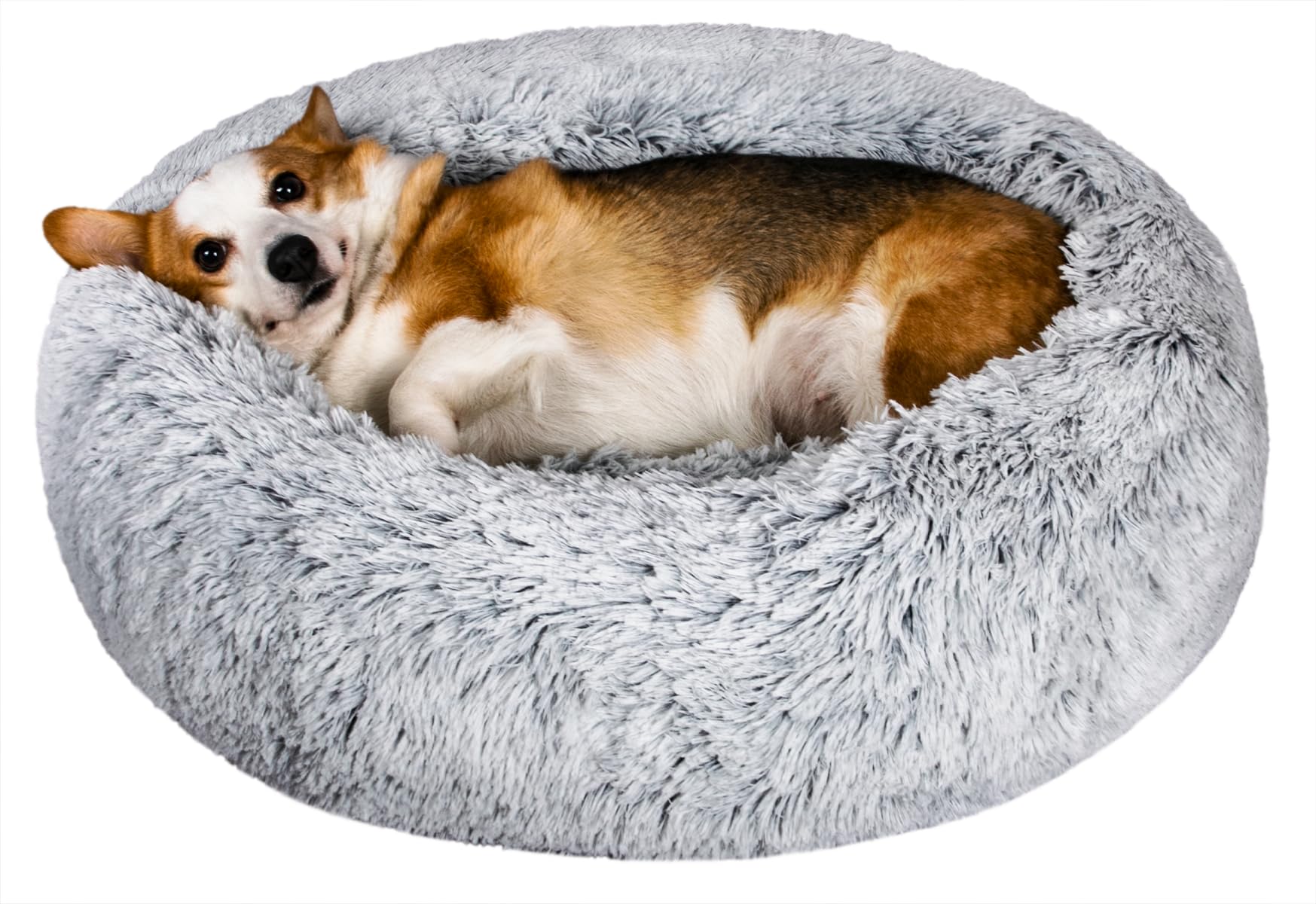Somkaco Calming Dog Bed - Anti Anxiety with Removable Cover - Cute Round Fluffy Plush Faux Fur Donut Dog Beds for Small Dogs and Cats - Machine Washable Easy to Clean