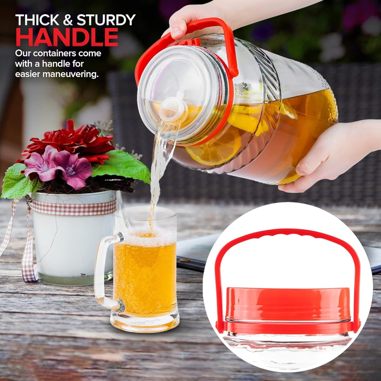 Barattolo in vetro da 1 gallone con coperchio (2 pezzi) da 3,65 l, grande barattolo per tè al sole, grandi brocche per kombucha per fermentazione, contenitore per kimchi, cavoli, pomodori, sottaceti
