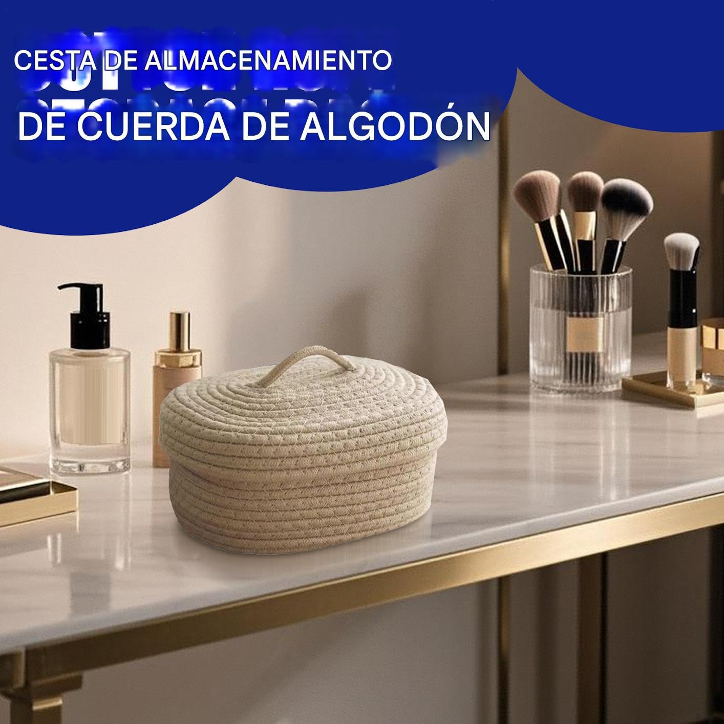 Cesta Organizadora De Cuerda De Algodón Con Tapa - Caja De Almacenamiento Tejida, Tamaño 23x15x10 Cm, Para Juguetes, Costura, Cosméticos O Ropa Pequeña