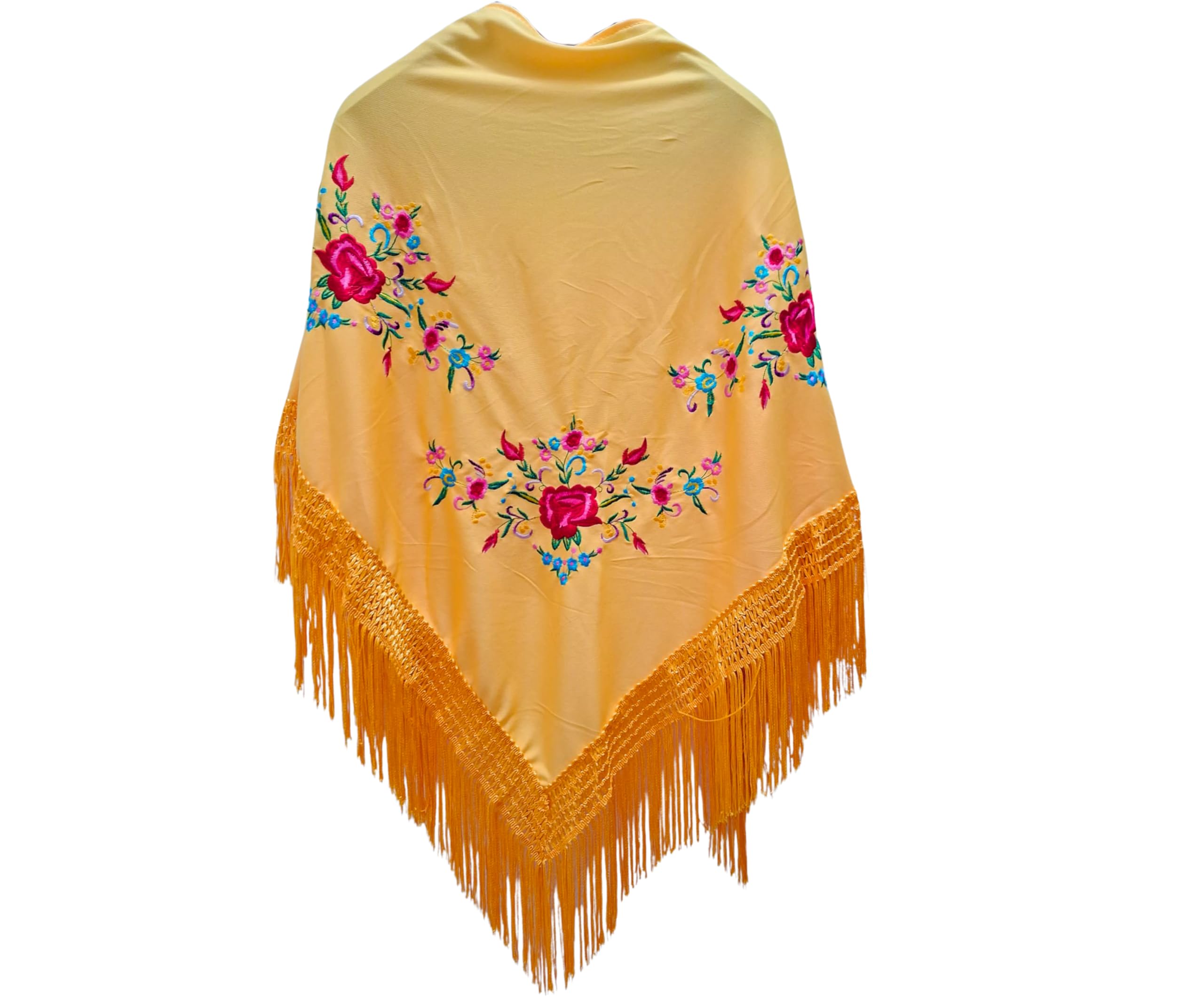 Planta Color Flower Embroidered Shawl with Accessories, Yellow 3 Flowers, L - Image 2