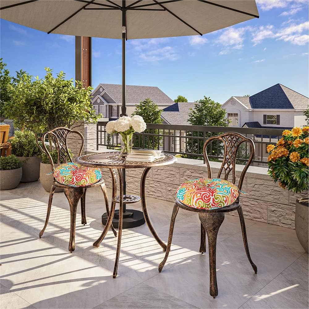 FUNHOME Outdoor Round Bistro Chair Cushions with Ties, Fluffy Tufted Patio Chair Pads 15"x15"x4", Set of 2 Water-Resistant Round Outdoor Chair Cushions for Home Garden (Corinthian Dapple)
