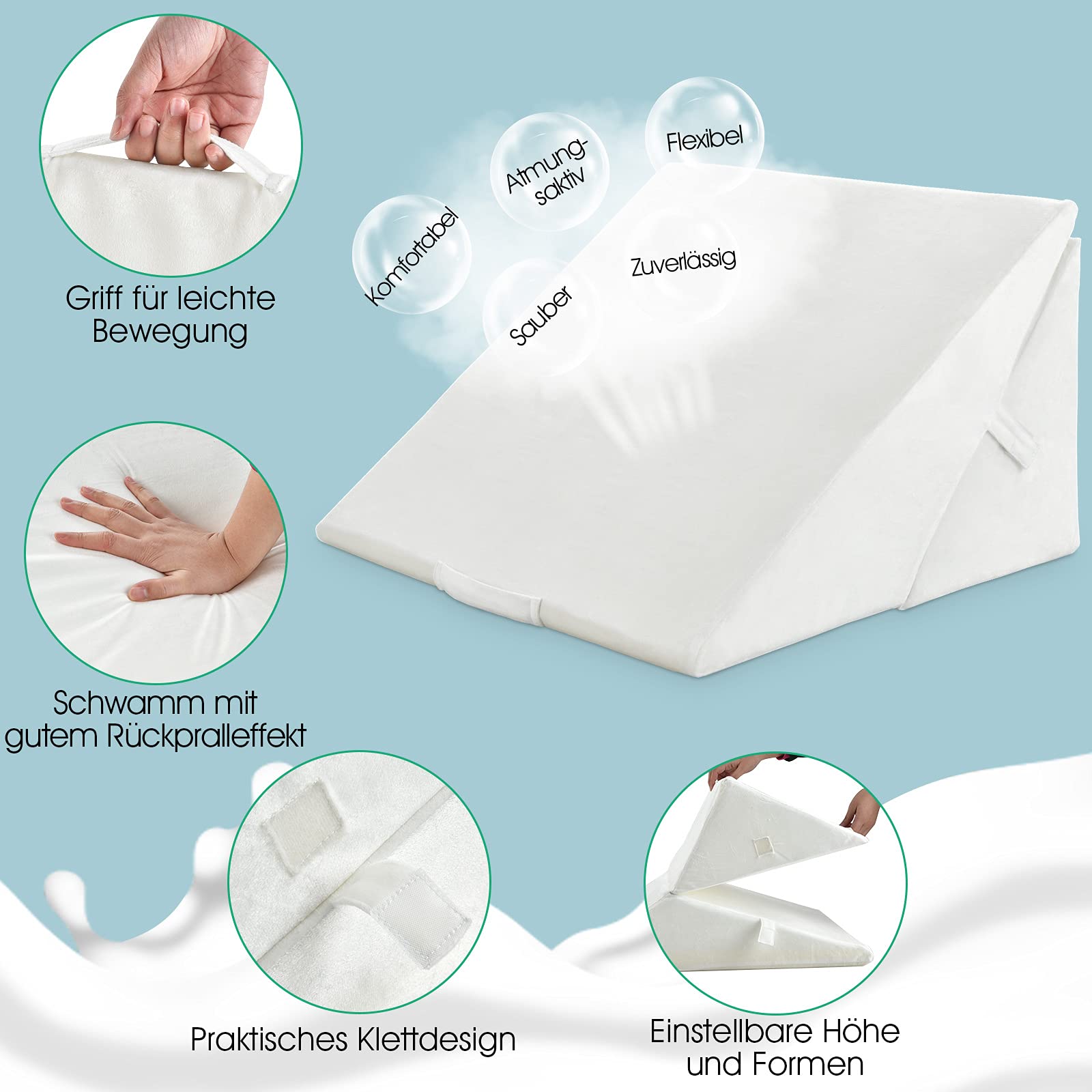 Bed wigkussen, verstelbaar tot 4,8, 7 & 12,8 inch schuin kussen, traagschuim wigkussens voor slapen, lezen, ondersteunende benen, vrijgeven van zure reflux, GERD, snurken, grijs