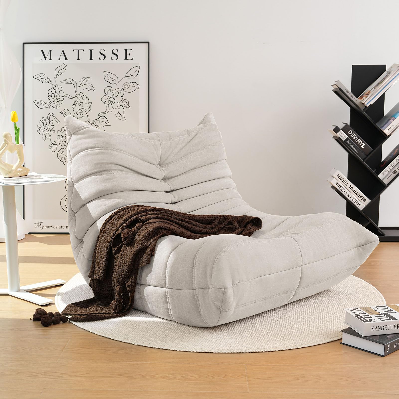 OTDMEL High-end Bean Bag Chair, Fireside Togo Chair with Light Gray Suede Fabric Cover, Comfy & Soft Lazy Floor Lounge Sofa Counch for Bedroom, Living