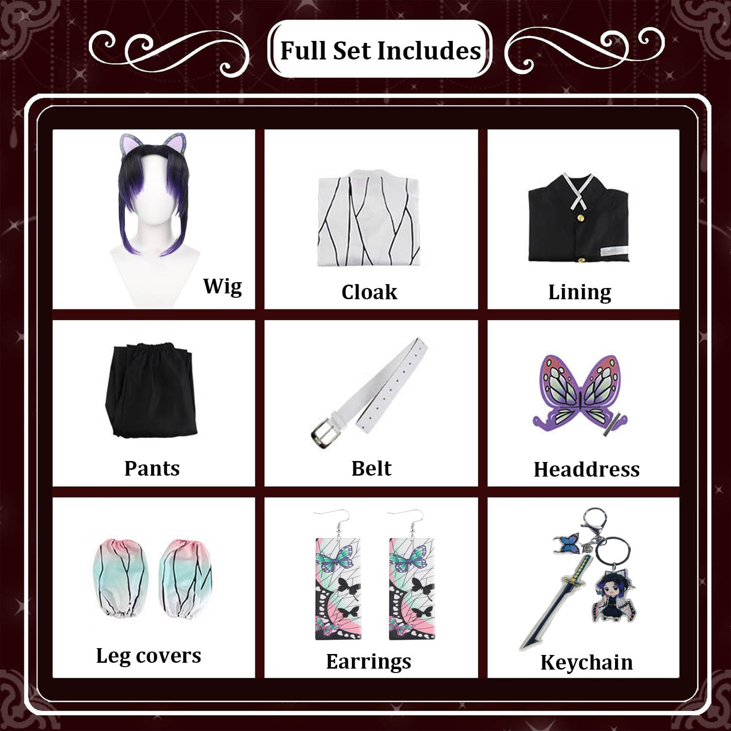 Anime Personaggio Kochou Shinobu Cosplay Costume Vestito Gioco di Ruolo Uniforme Set Completo Halloween Carnevale Festa Dress Up Suit con Parrucca Copricapo per Donne