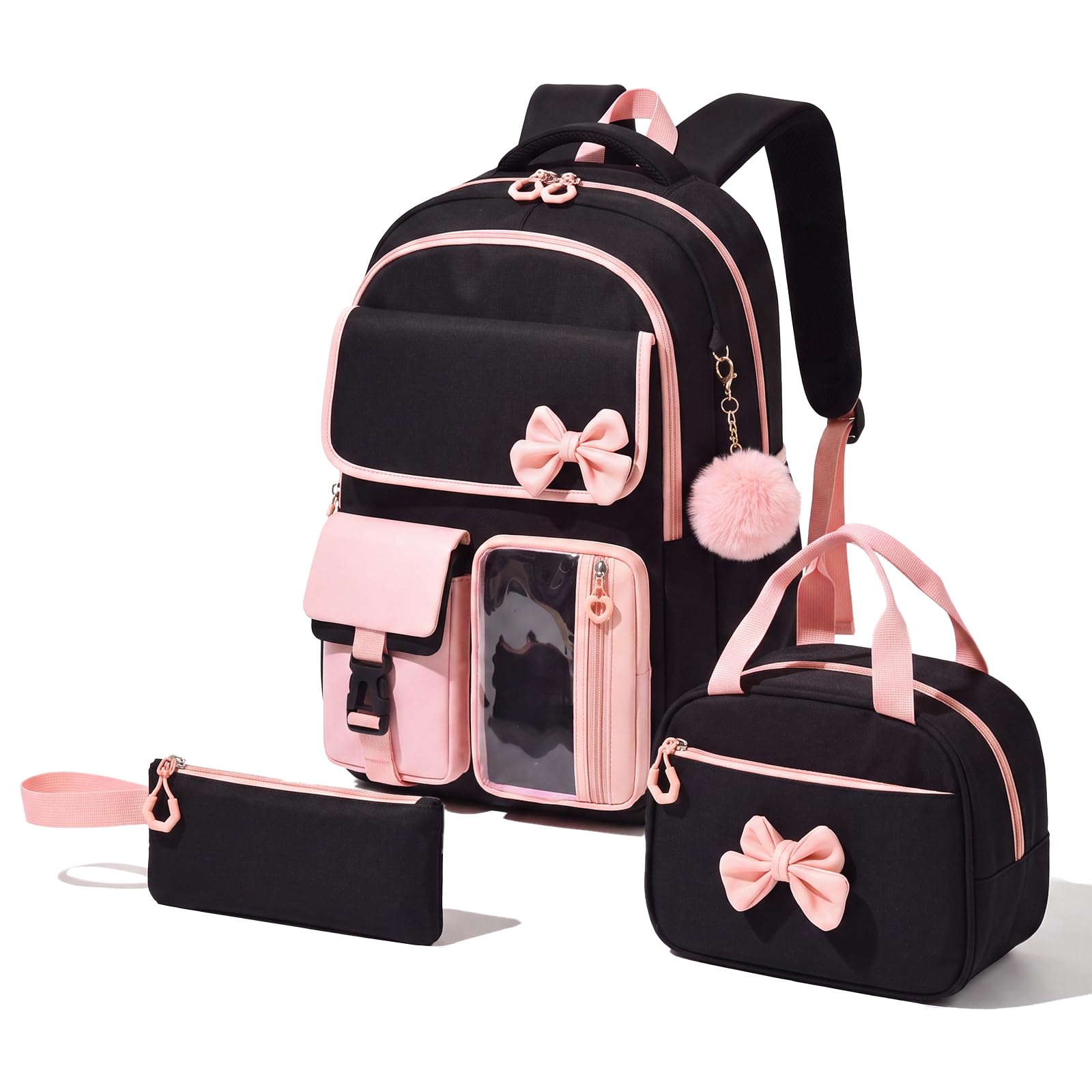 Amythe Schulranzen Mädchen Teen 10-18 Jahre 3-teilig Set, Rosa