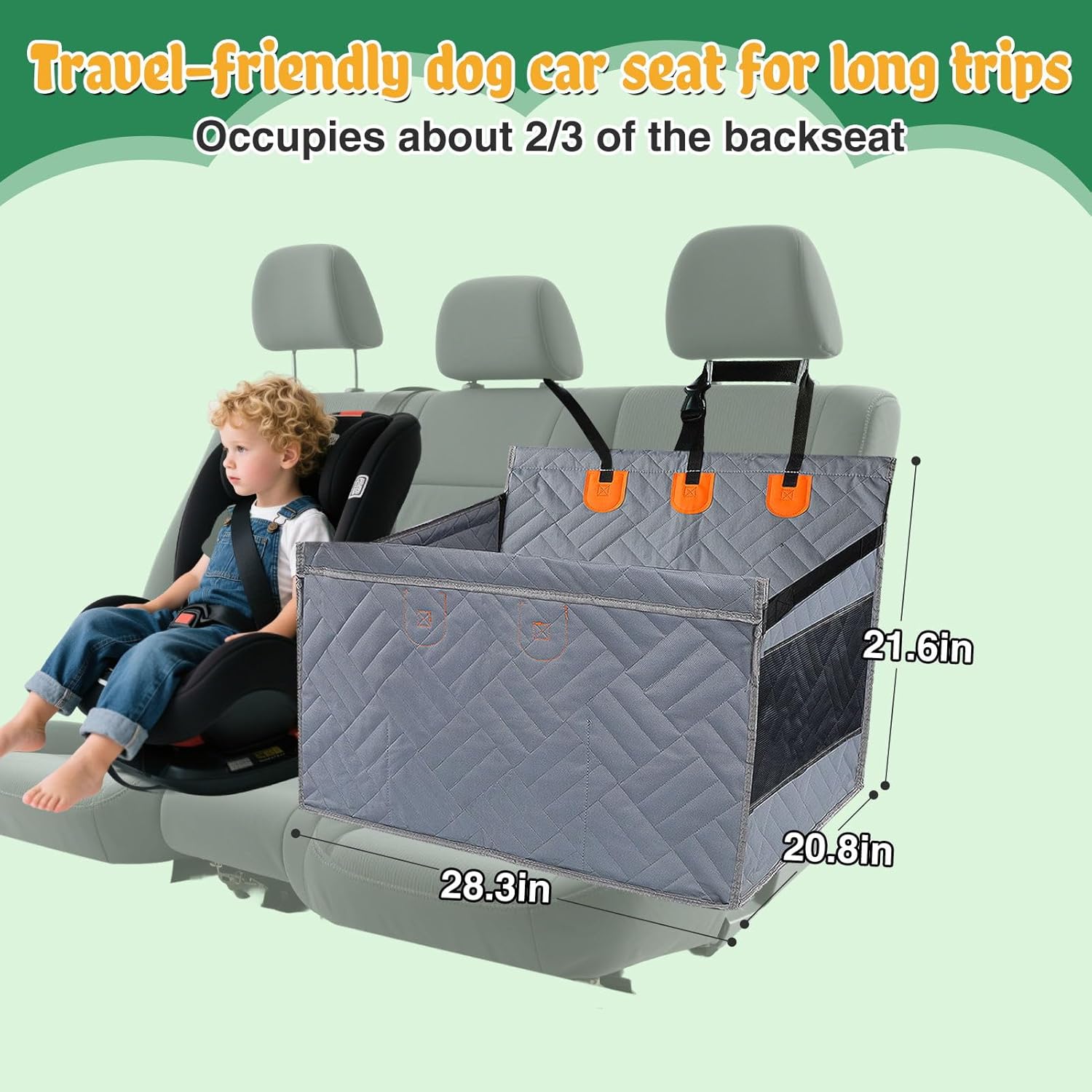 Dog Car Seat Cover for Back Seat - Occupy 2/3 Backseat Protector Cover with Seatbelt for Dogs, Works with Baby Safety Seats, Waterproof SUV Car Accessories