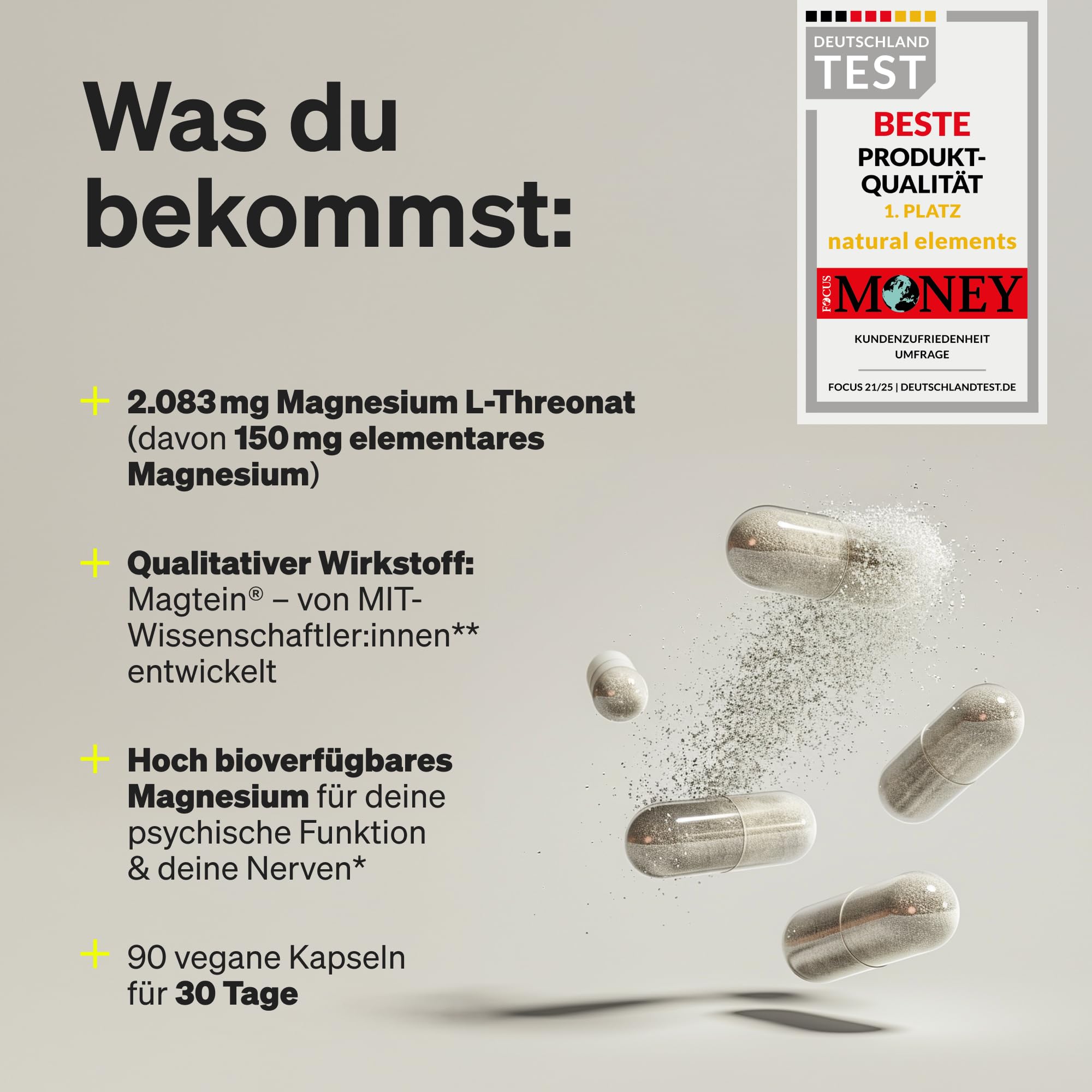 Magnesium L-Threonate (Magtein®) – 2.083mg Magnesium L-Threonat pro Tagesdosis – 90 Kapseln – für deinen Magnesiumhaushalt – vegan, hoch bioverfügbar – in Deutschland entwickelt & laborgeprüft